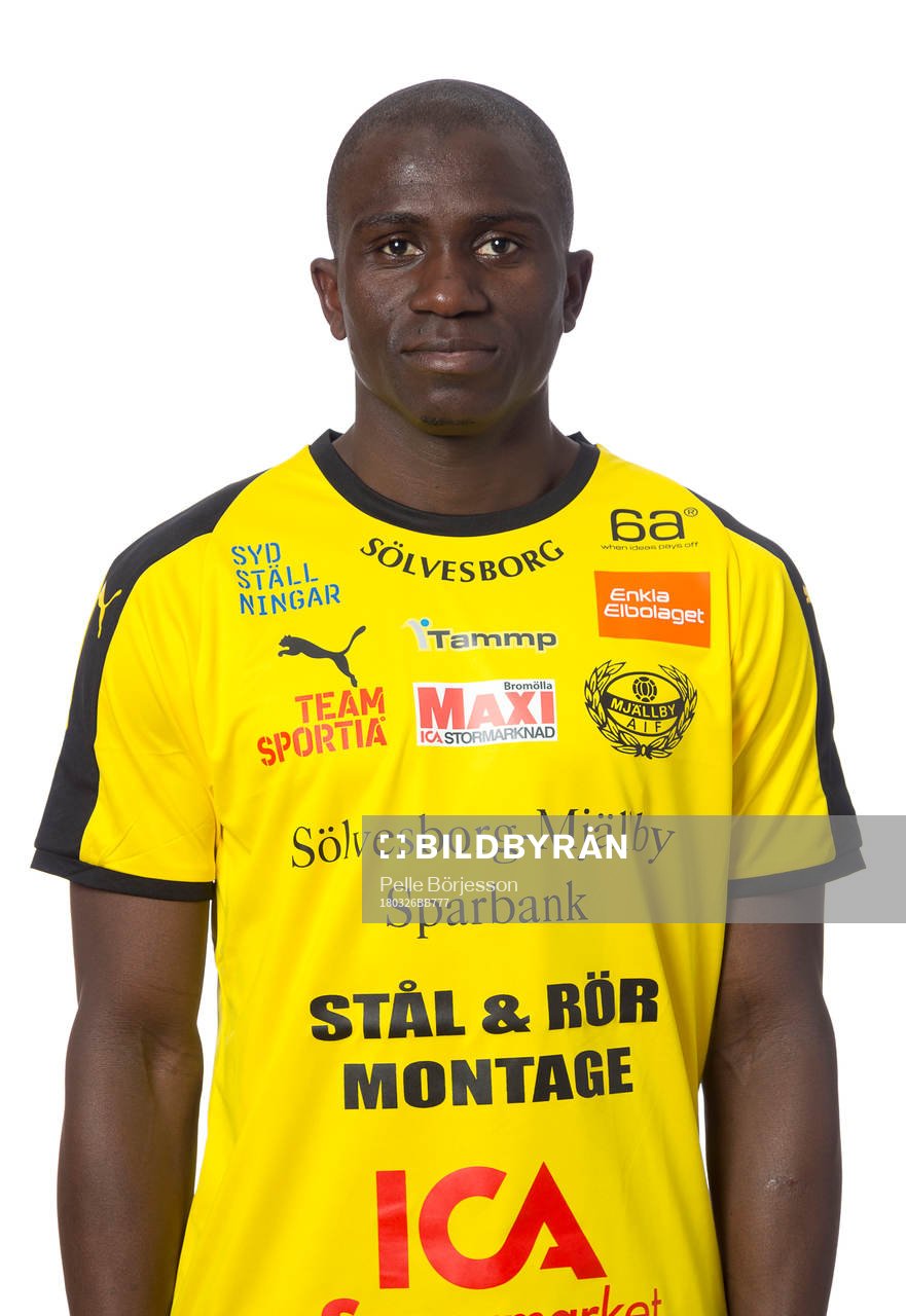 Mjällbys Buba Jobe poserar för ett porträtt den 26 mars 2018 i Mjällby.