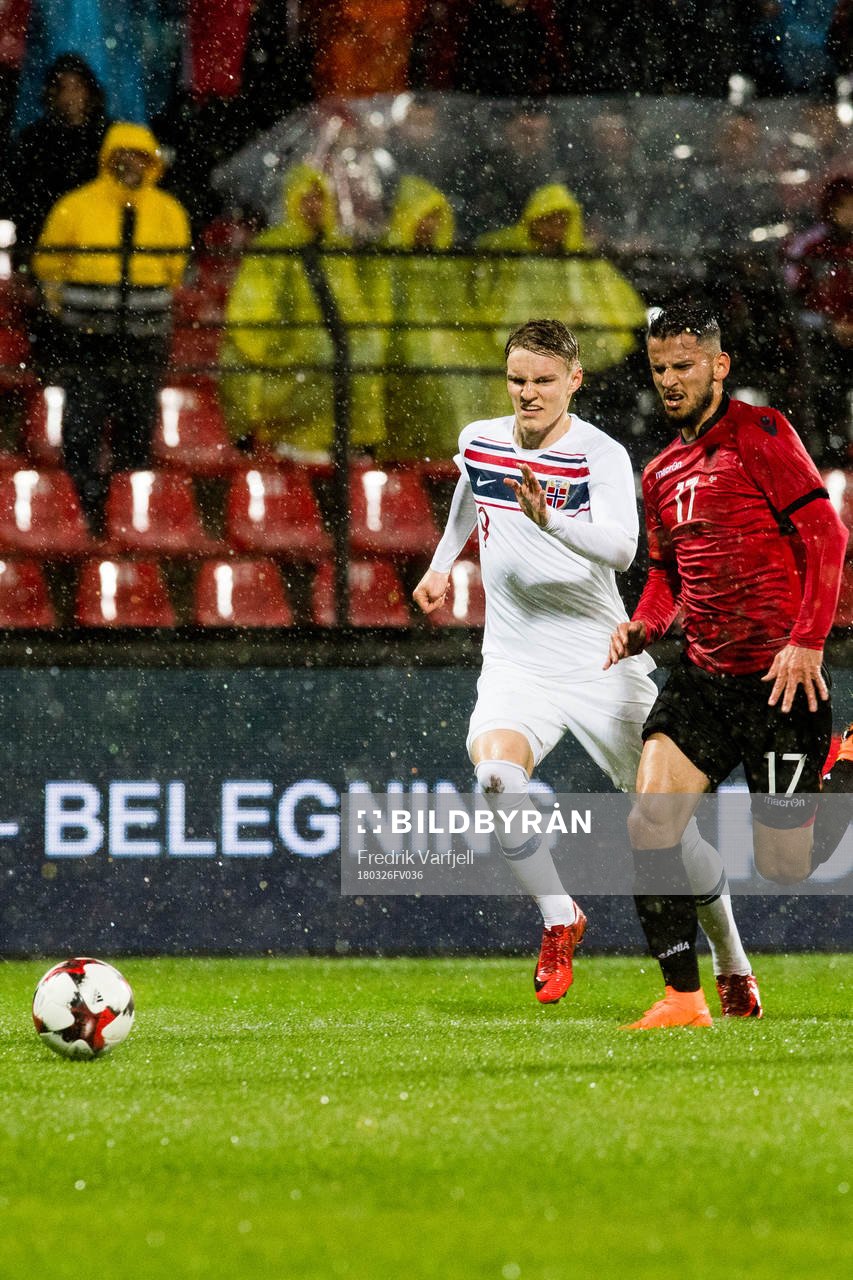 Martin Ødegaard of Norway and Naser Aliji of Albania