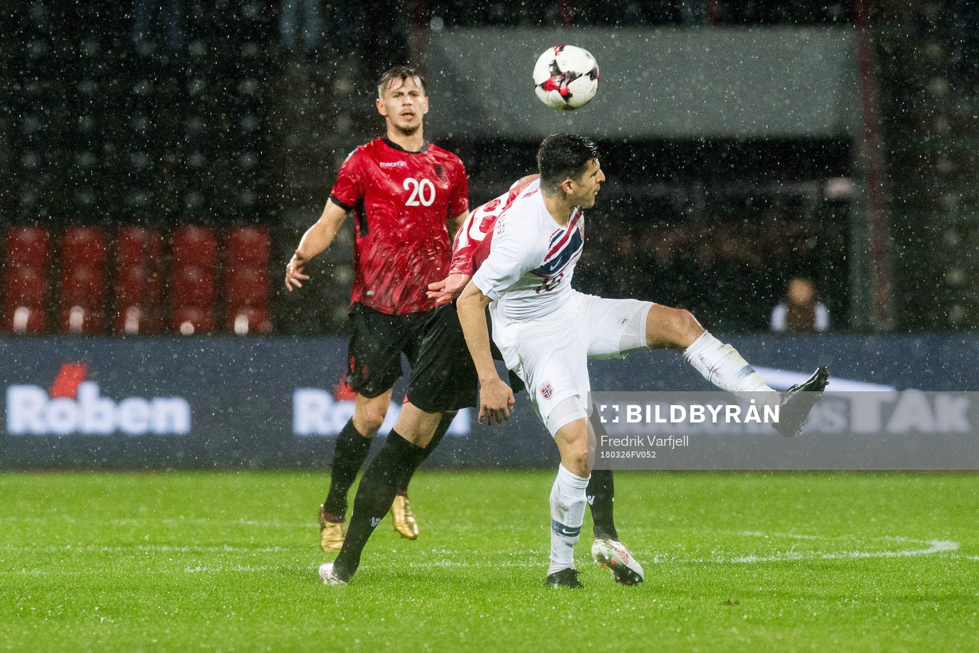 Enis Gavazaj of Albania and Tarik Elyounoussi of Norway
