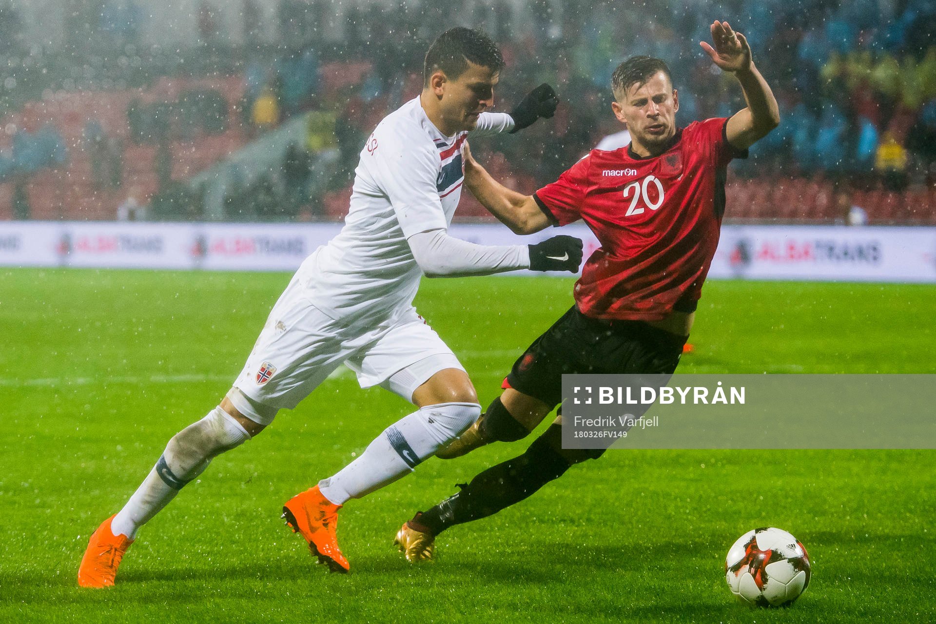 Mohamed Elyounoussi of Norway and Enis Gavazaj of Albania