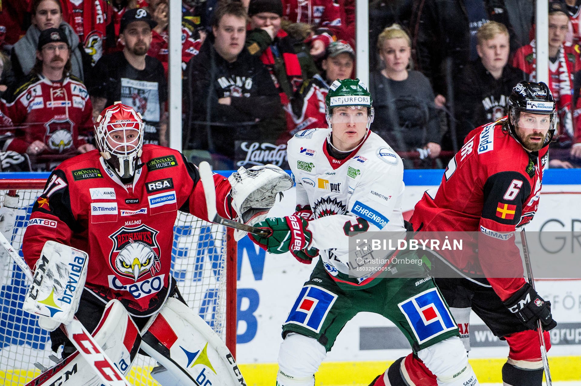 Frölundas Carl Grundström mot Malmö Redhawks målvakt