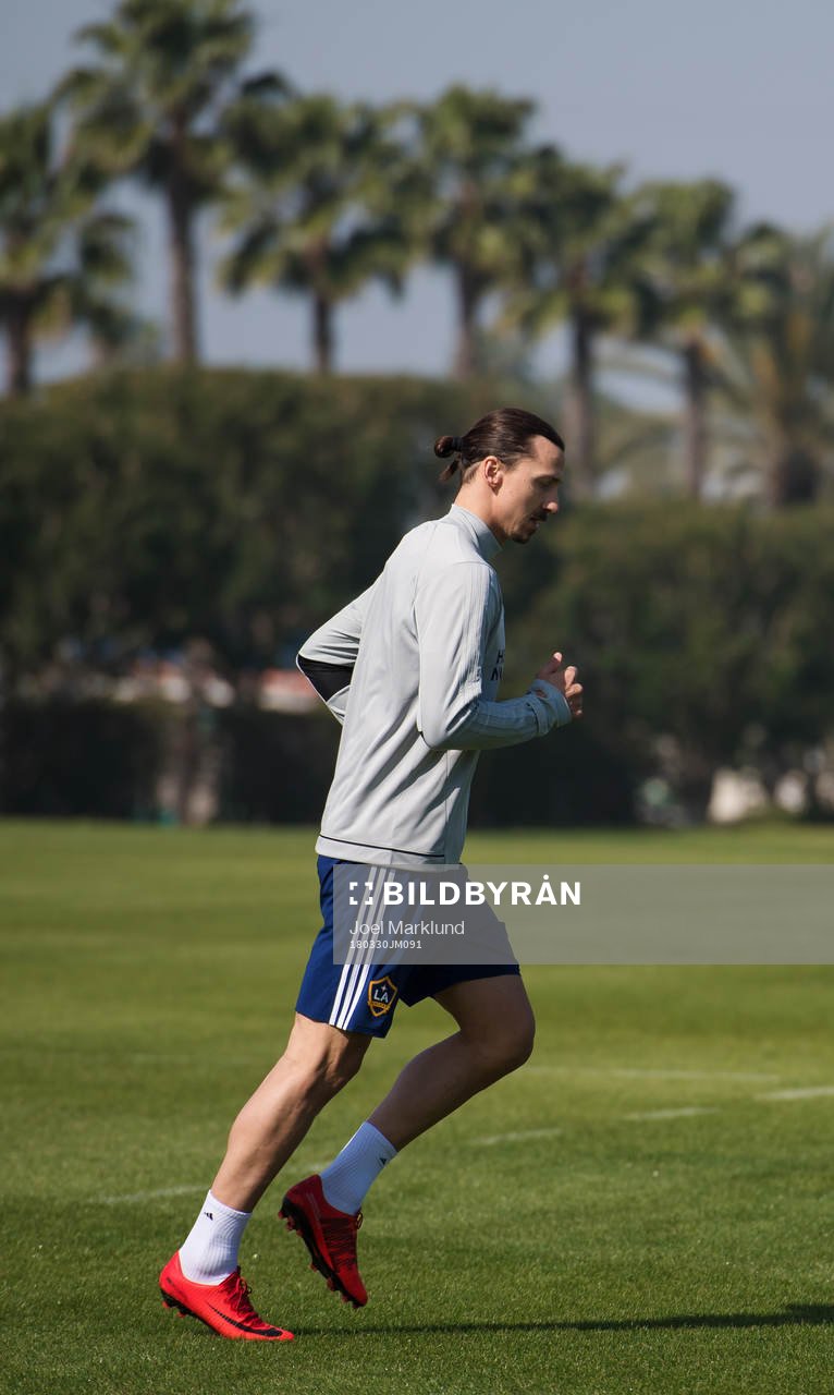 Zlatan Ibrahimovic under sin första träning med MLS-laget LA Galaxy den 30 mars 2018 i Los Angeles.