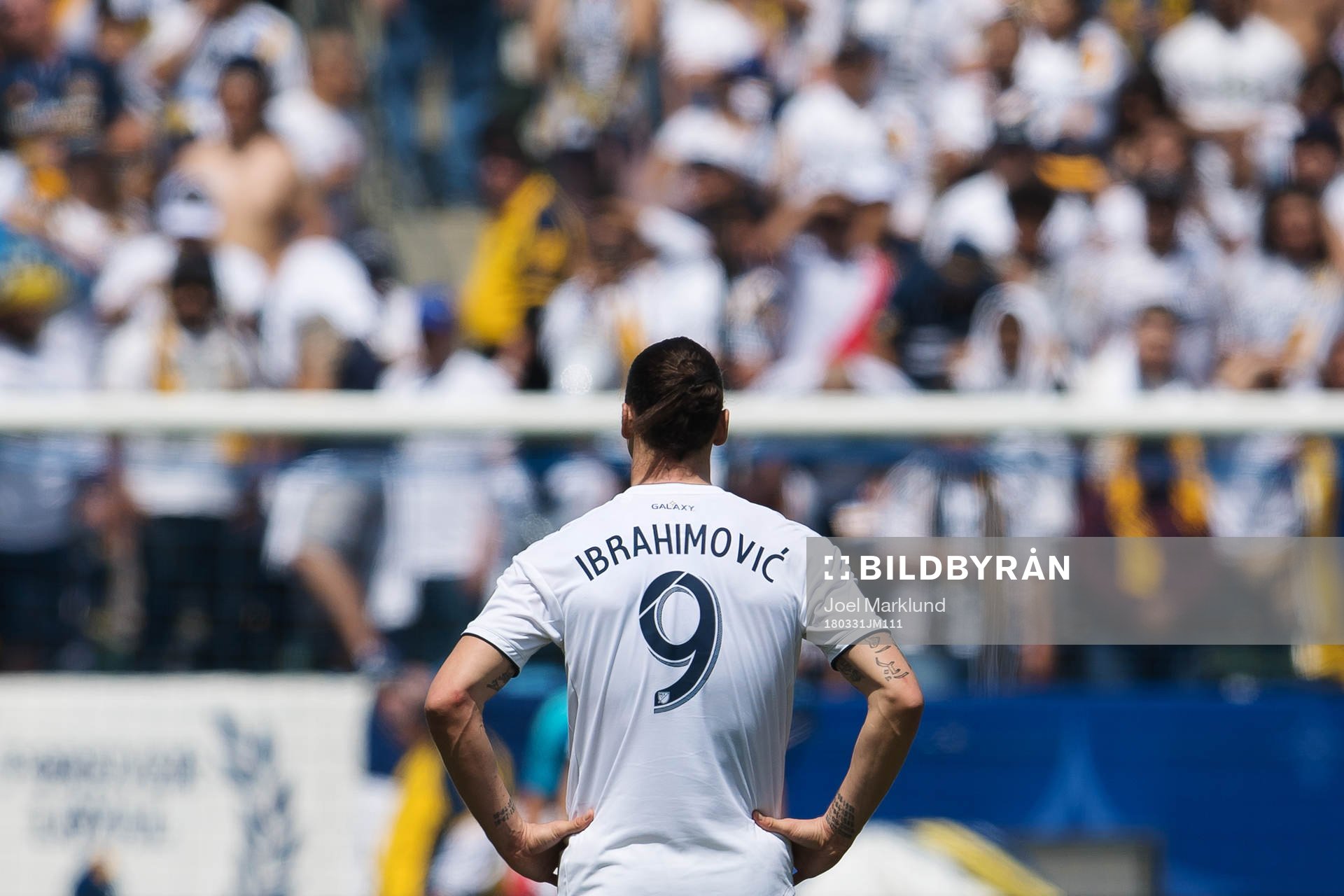 LA Galaxys Zlatan Ibrahimovic under fotbollsmatchen i MLS mellan LA Galaxy och Los Angeles FC den 31 mars 2018 i Los Angeles.