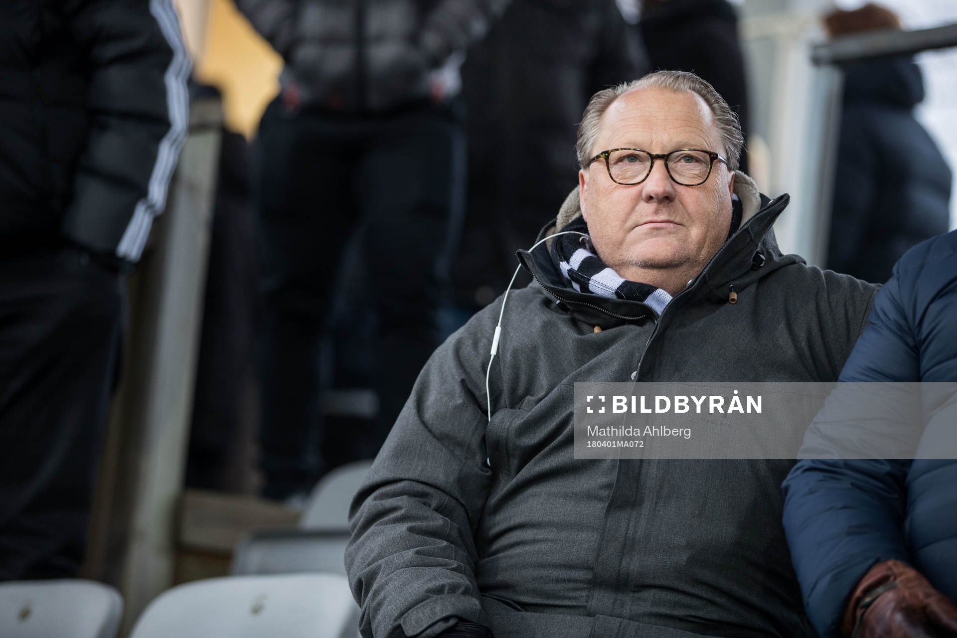 Landskronas föredetta styrelseledamot Peter Condrup på läktaren under fotbollsmatchen i Superettan mellan Landskrona och Falkenberg den 1 april 2018 i Landskrona.
