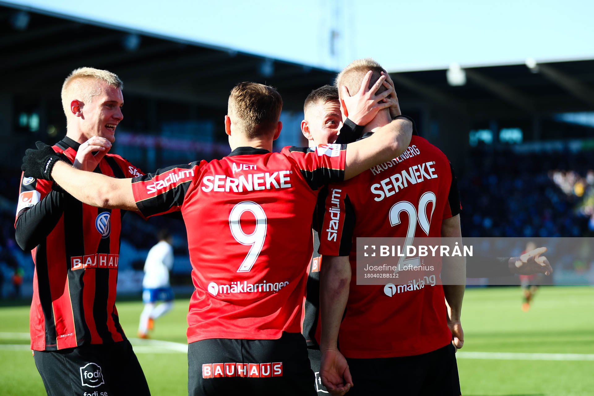 Brommapojkarnas Martin Rauschenberg jublar efter 1-1 under fotbollsmatchen i Allsvenskan mellan Norrköping och Brommapojkarna den 2 april 2018 i Norrköping.