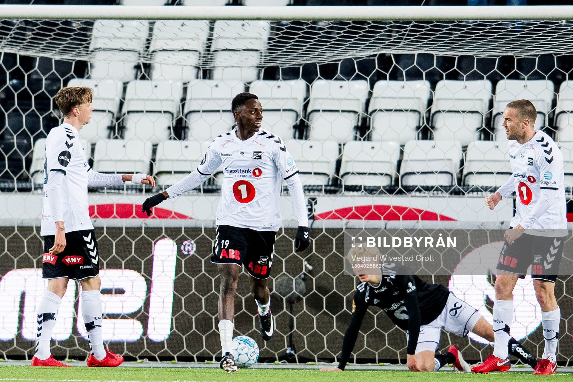 Birk Risa, Bilal Njie and Espen Ruud of Odd celebrate