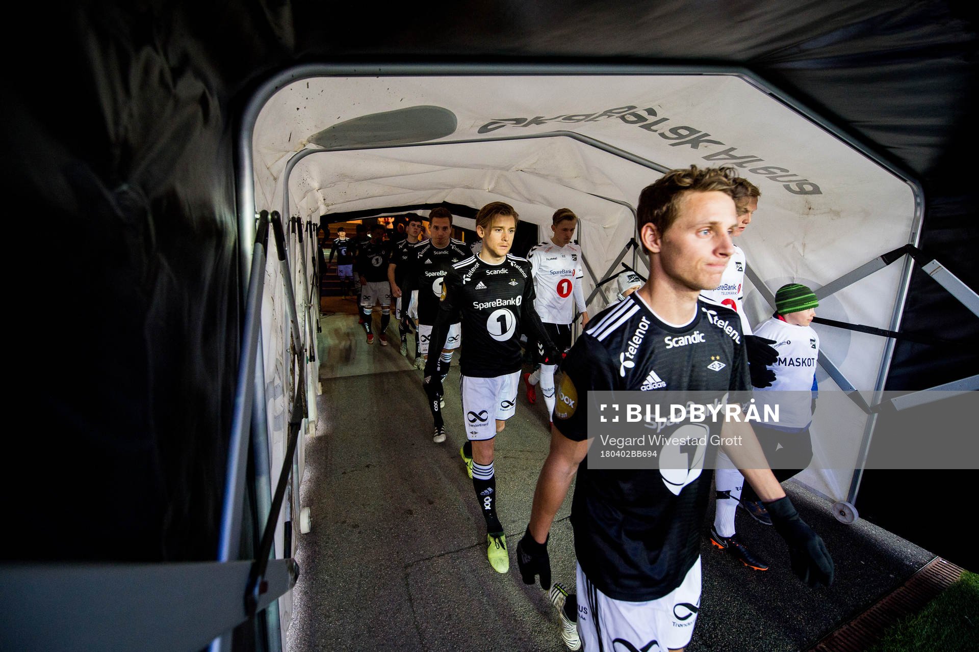 Yann-Erik de Lanlay and Vegar Eggen Hedenstad of Rosenborg ahead of the Eliteserien match between Odd and Rosenborg on April 2, 2018 in Skien.