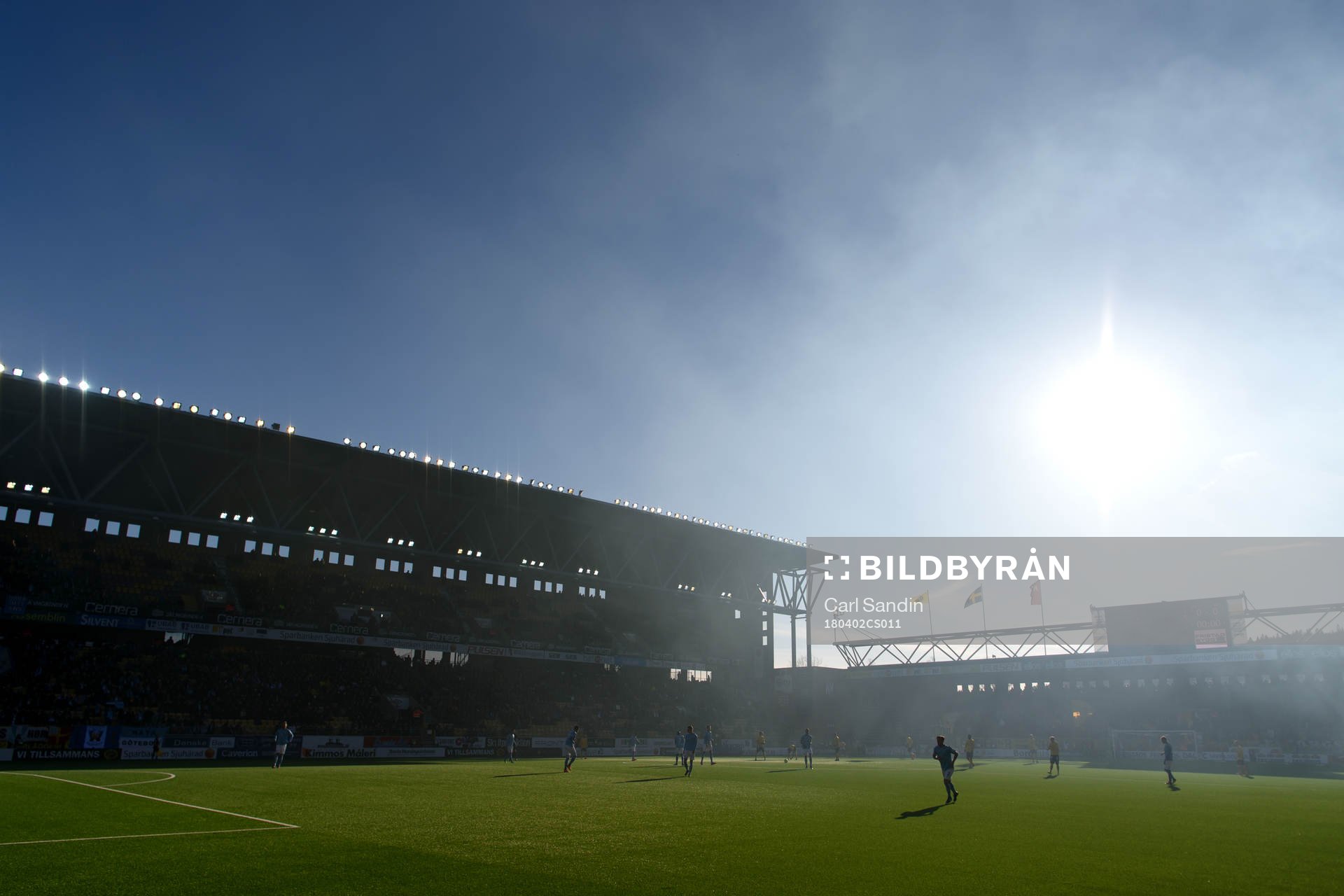 Vy över Borås Arena inför under fotbollsmatchen i Allsvenskan mellan Elfsborg och Malmö FF den 2 april 2018 i Borås.