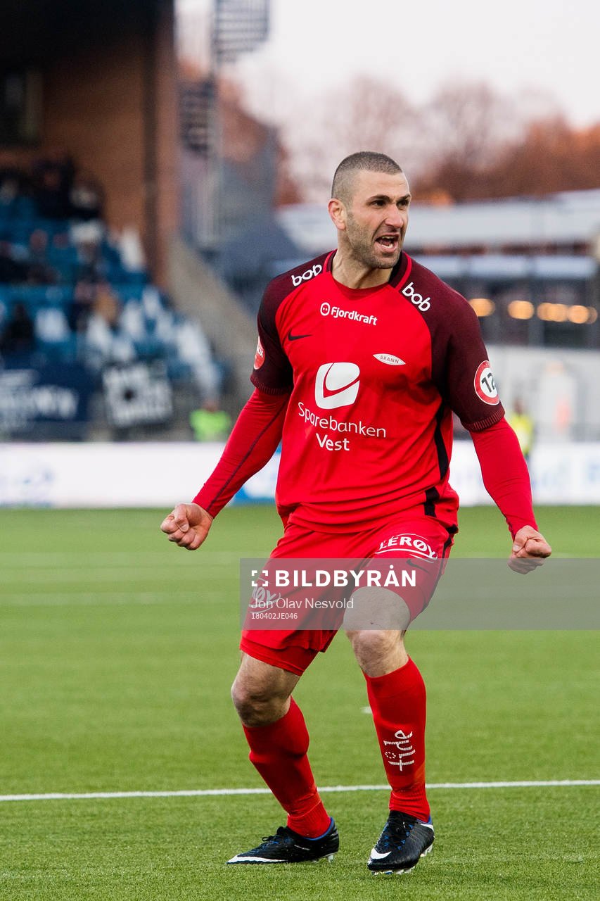 Azar Karadas of Brann celebrates 1-1