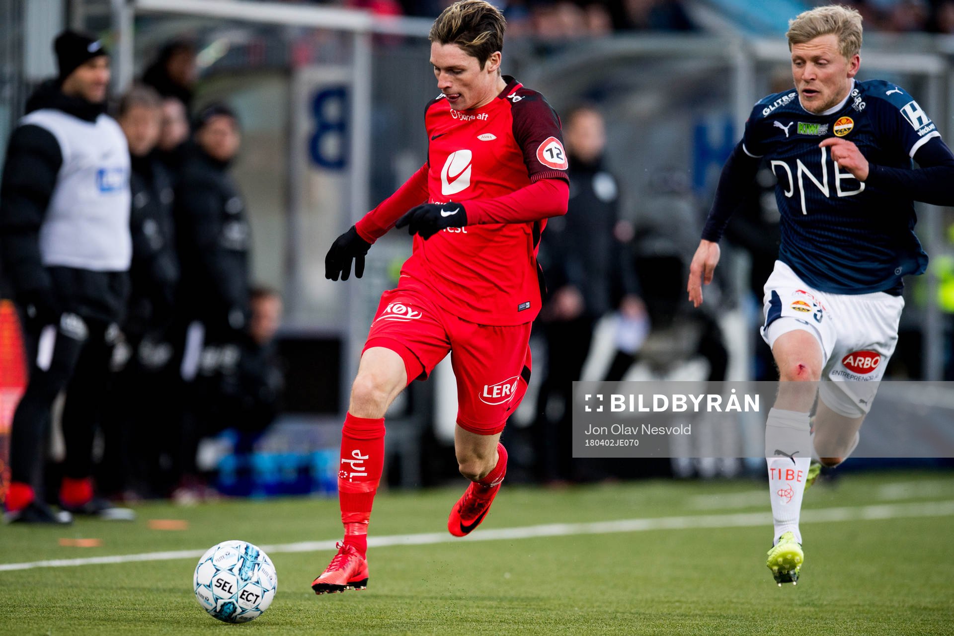 Kasper Skaanes of Brann and Jonathan Parr of Strømsgodset