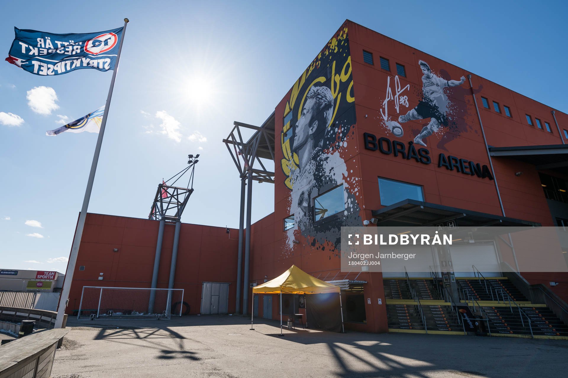 Exteriör bild på Borås arena inför fotbollsmatchen i Allsvenskan mellan Elfsborg och Malmö FF den 2 april 2018 i Borås.