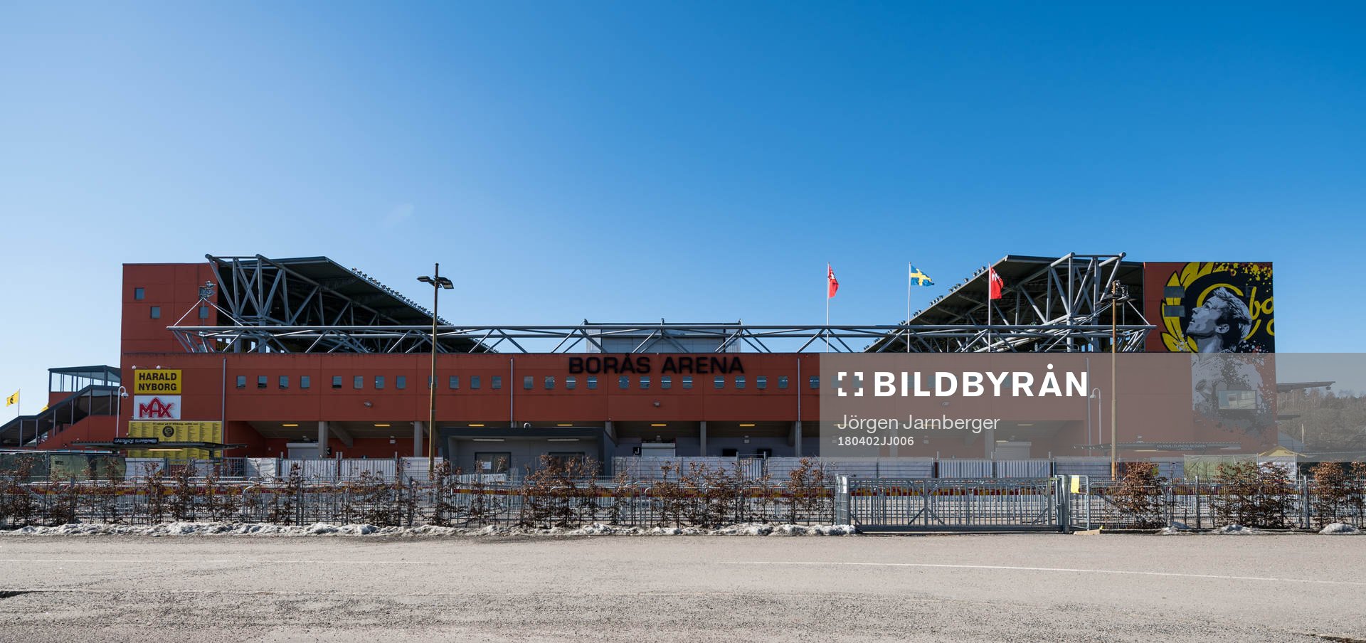 Exteriör bild på Borås arena inför fotbollsmatchen i Allsvenskan mellan Elfsborg och Malmö FF den 2 april 2018 i Borås.