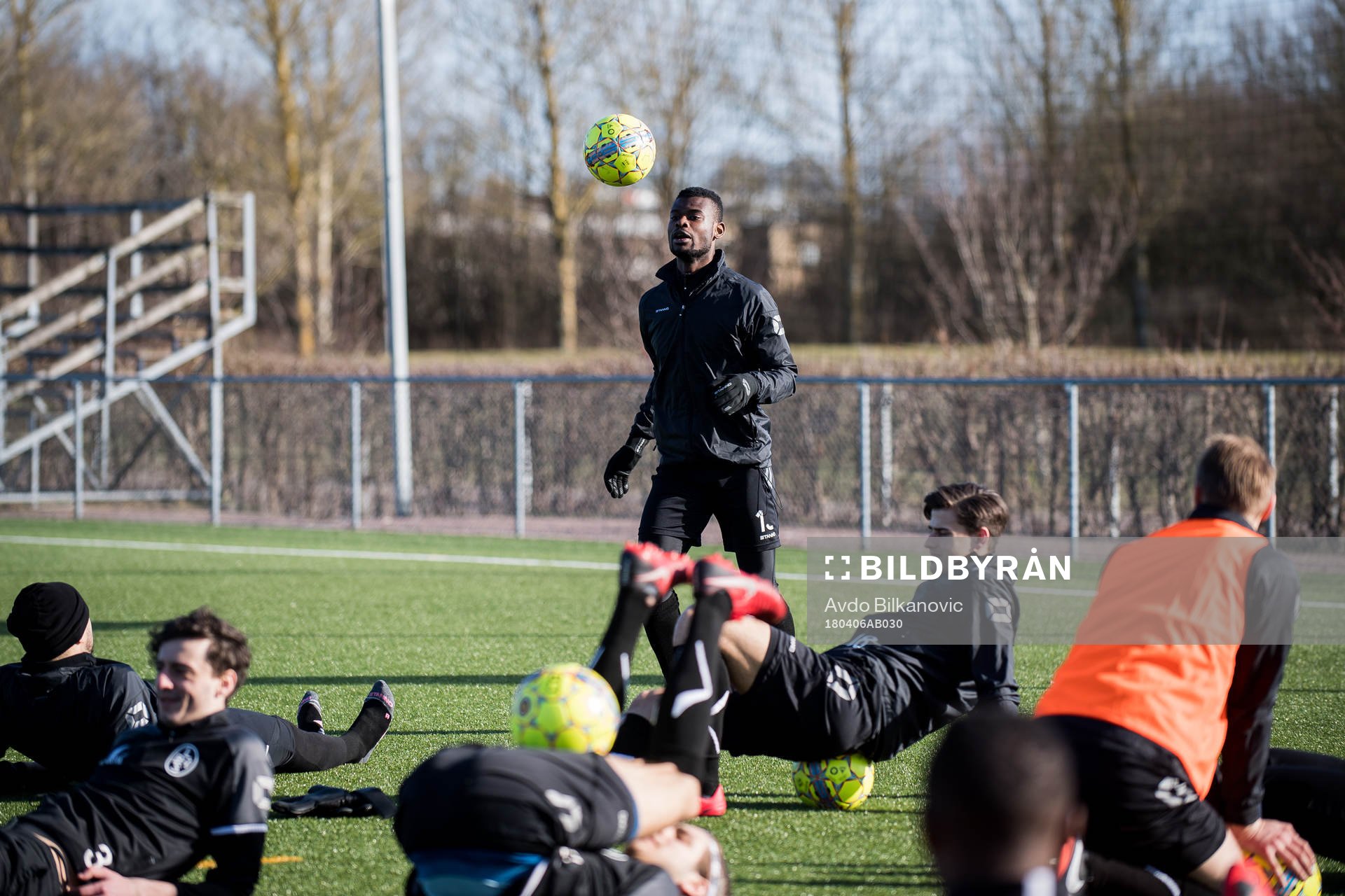  Landskronas John Ebere Ekeh under en fotbollsträning med Landskrona den 6 april 2018 i Landskrona.