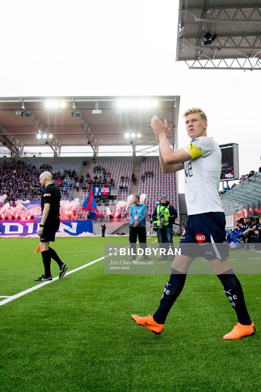 Jakob Glesnes of Strømsgodset enters the pitch
