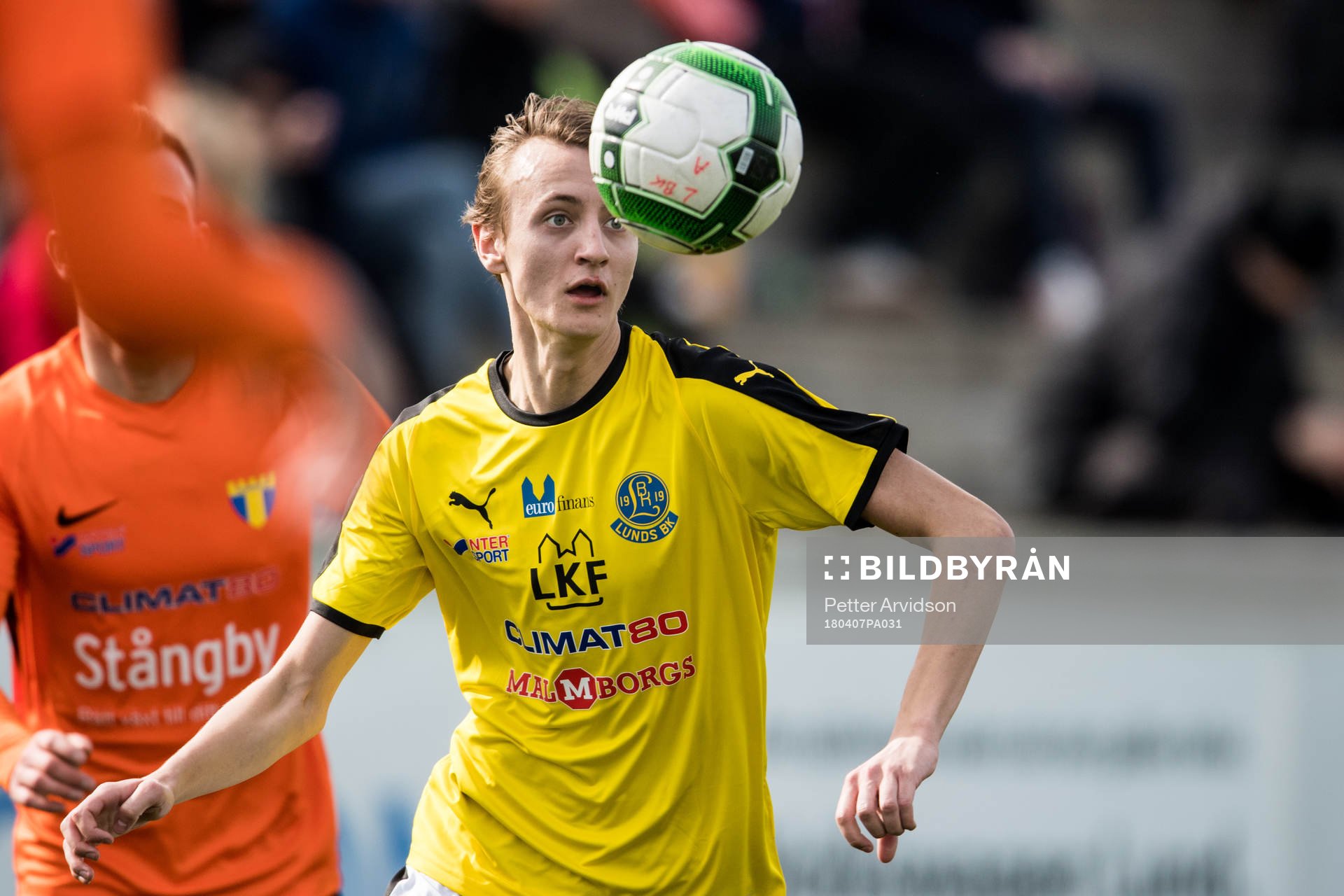 Lunds Carl Annerstedt Nedstam under fotbollsmatchen i division 1 södra mellan Lund och Torn den 7 april 2018 i Lund.