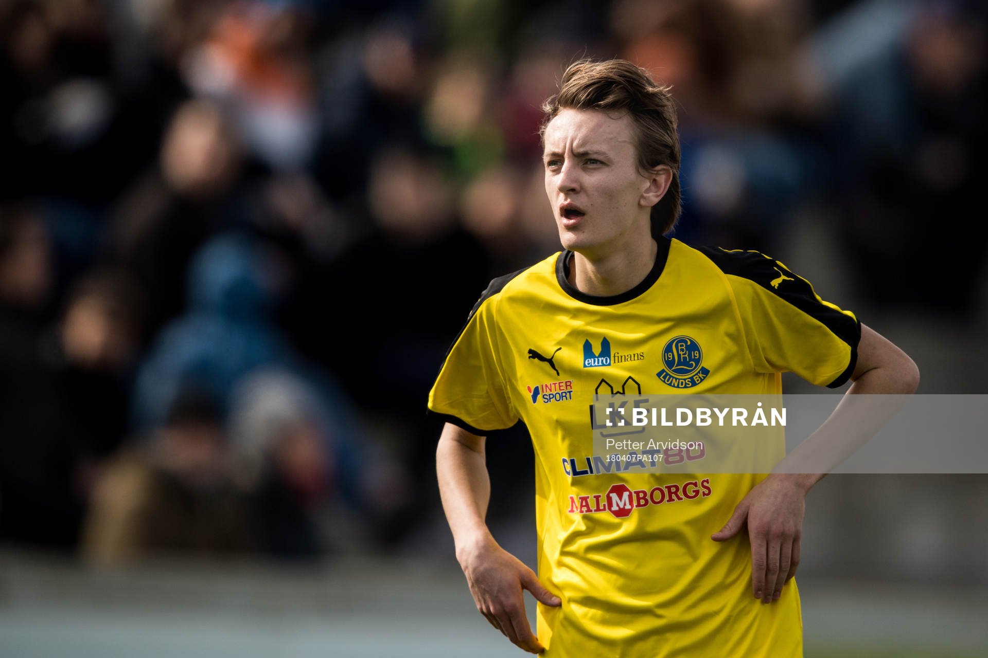 Lunds Carl Annerstedt Nedstam under fotbollsmatchen i division 1 södra mellan Lund och Torn den 7 april 2018 i Lund.
