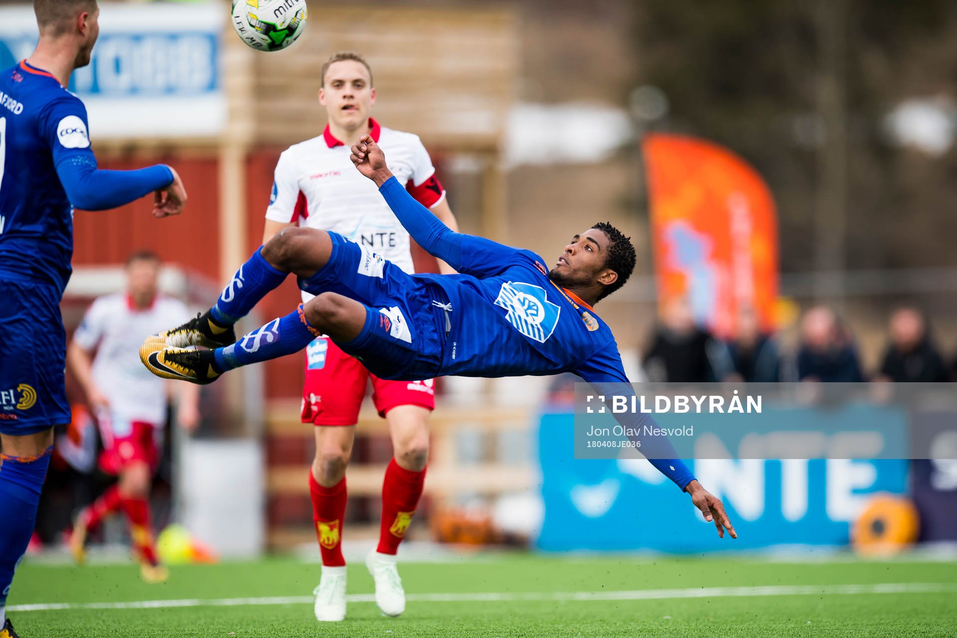 Erikson Spinola Lima of Aalesund scores 1-1 during the OBOS-ligaen match between Levanger and Aalesund on April 8, 2018 in Levanger.