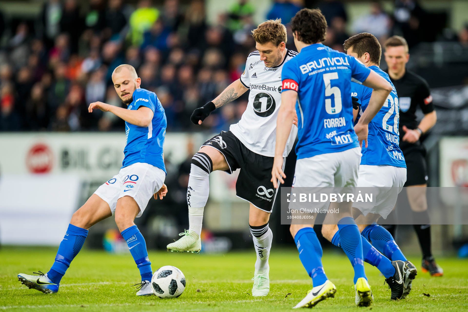 Eirik Hestad of Molde and Nicklas Bendtner of Rosenborg