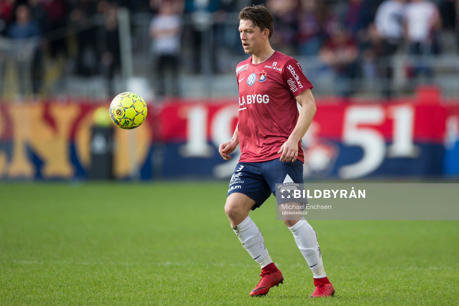Örgrytes Karl-Johan Lindblad under fotbollsmatchen i Superettan mellan Örgryte och Frej Täby den 8 april 2018 i Göteborg.