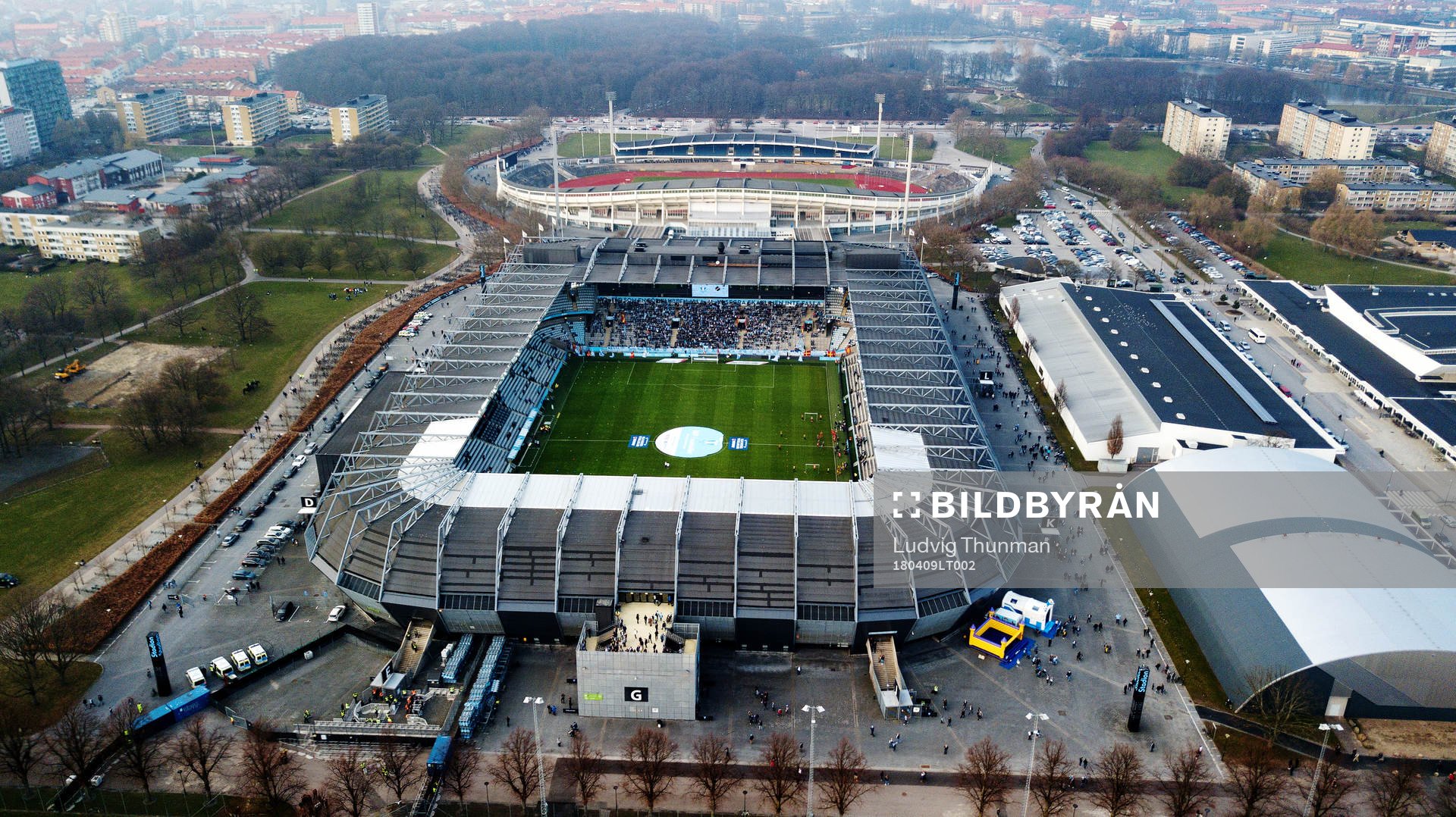 Malmö FFs hemmarena Stadion sedd från ovan
