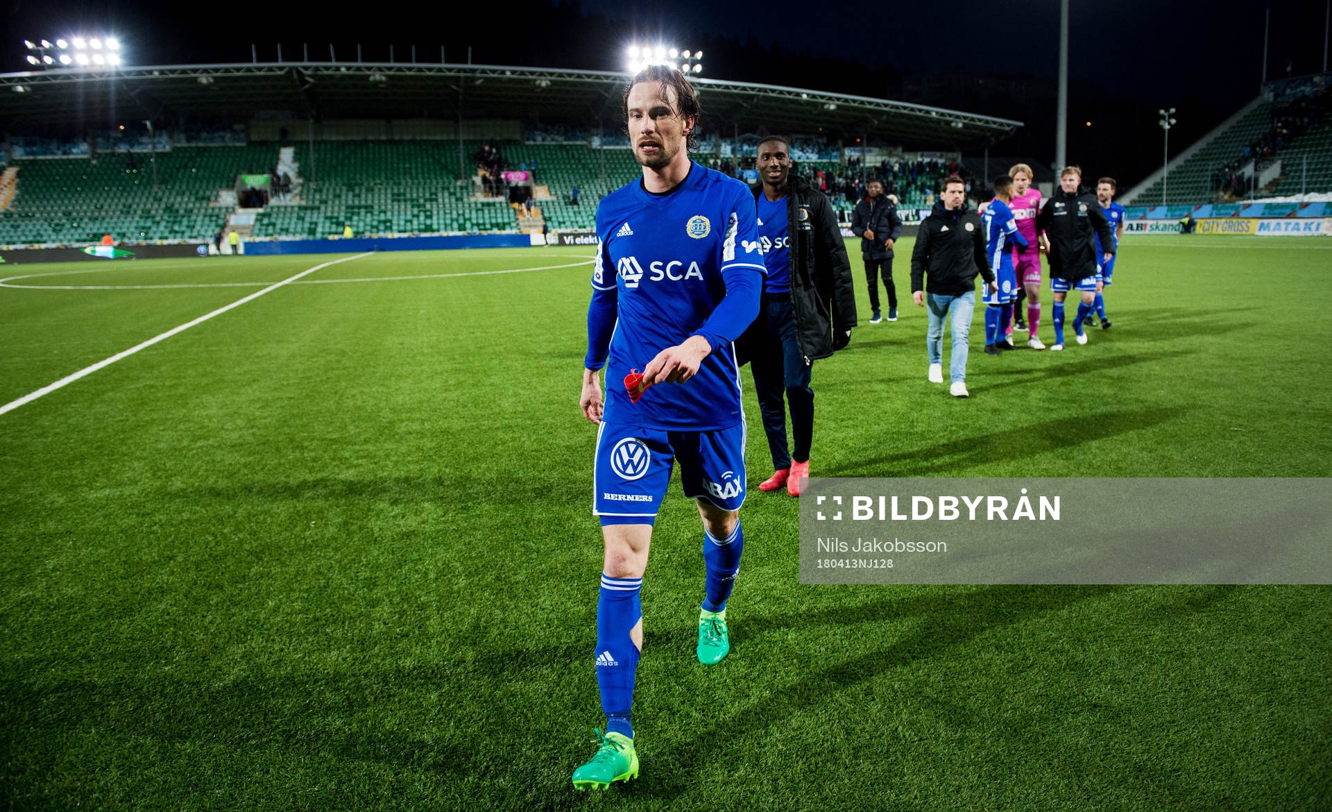 Sundsvalls Linus Hallenius efter fotbollsmatchen i Allsvenskan mellan GIF Sundsvall och Malmö FF den 13 april 2018 i Sundsvall.