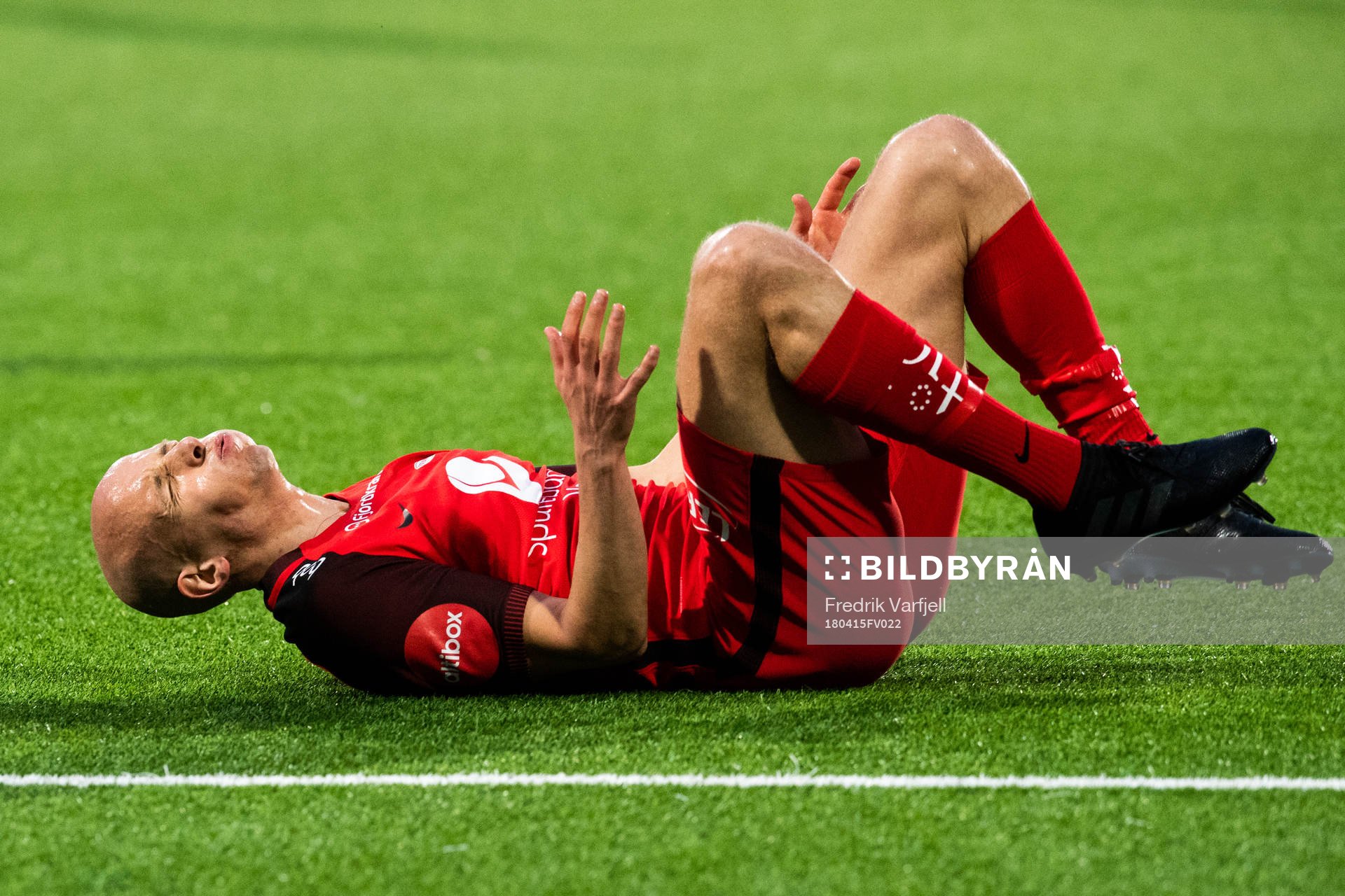 Ruben Kristiansen of Brann lies down injured