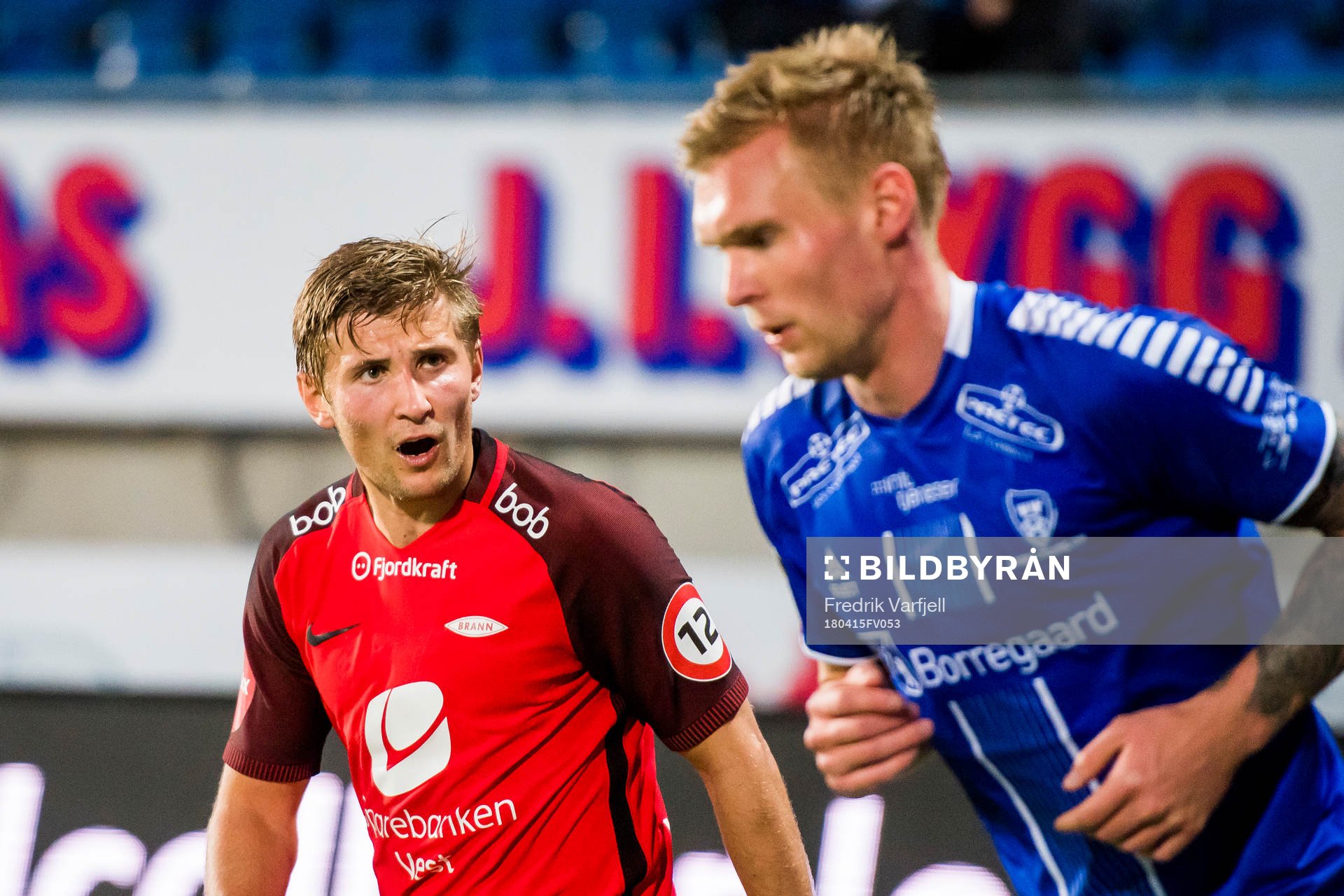 Steffen Lie Skålevik of Brann and Joonas Tamm of Sarpsborg