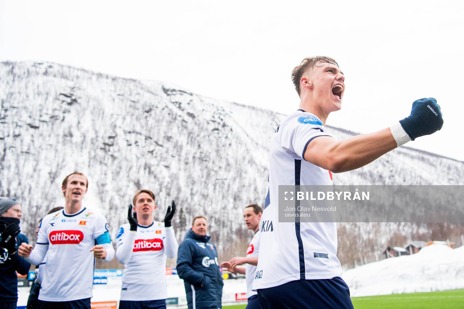 Markus Nakkim of Viking celebrates after the OBOS-ligaen match between Tromsdalen and Viking on April 15, 2018 in Tromsø.