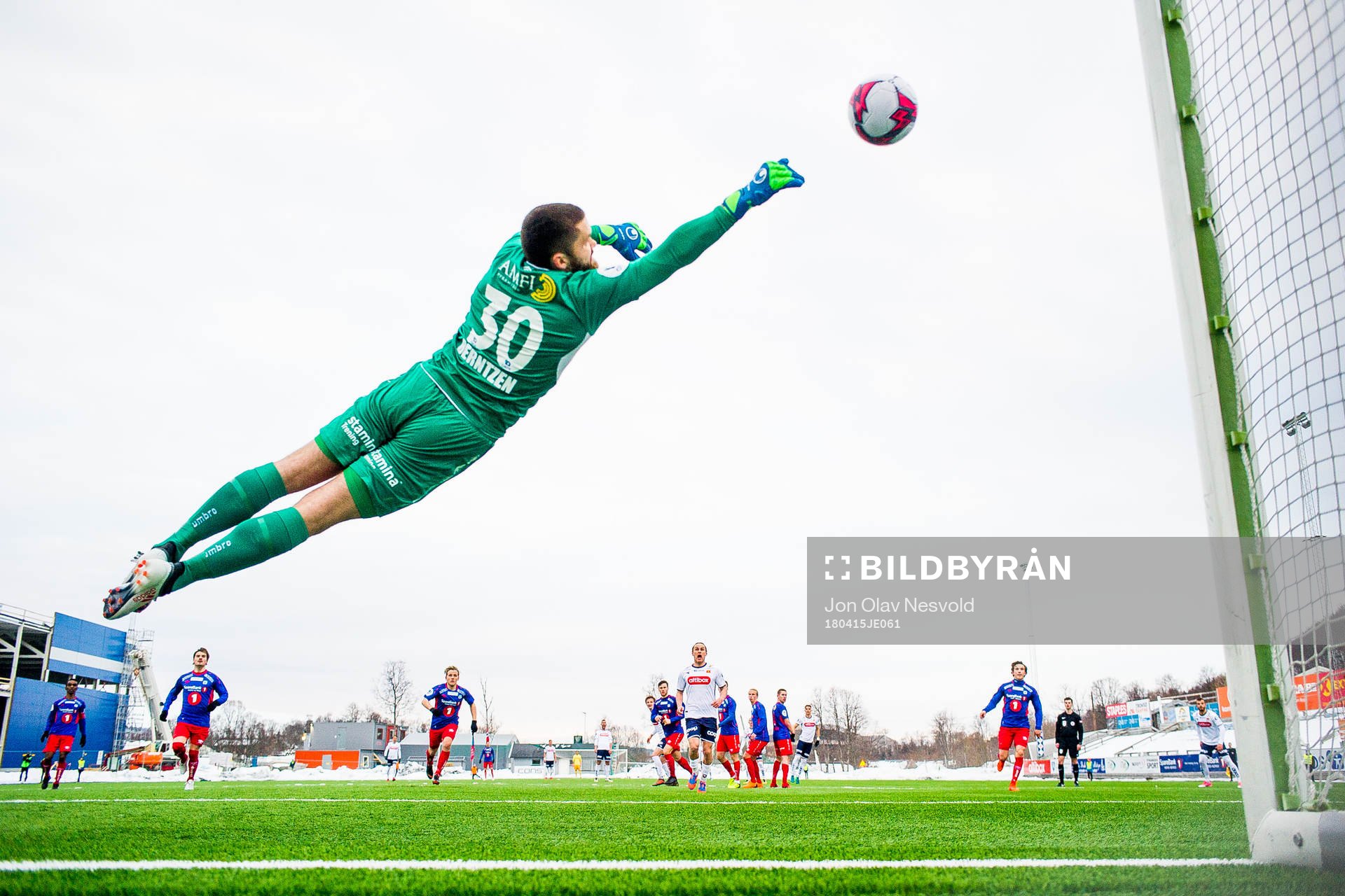 Goalkeeper Marius Wennersteen Berntzen of Tromsdalen with a