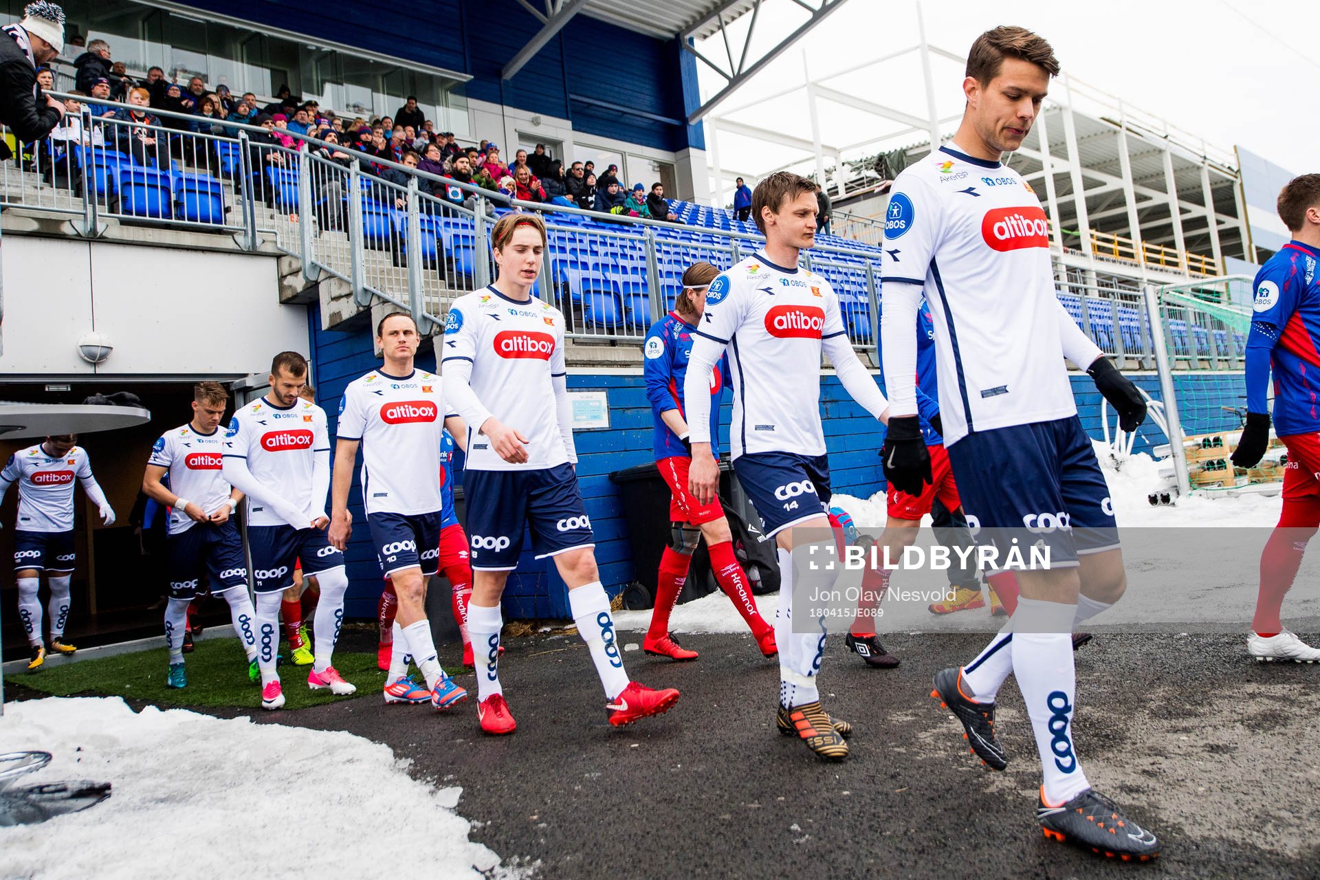 Tord Johnsen Salte of Viking enter the pitch