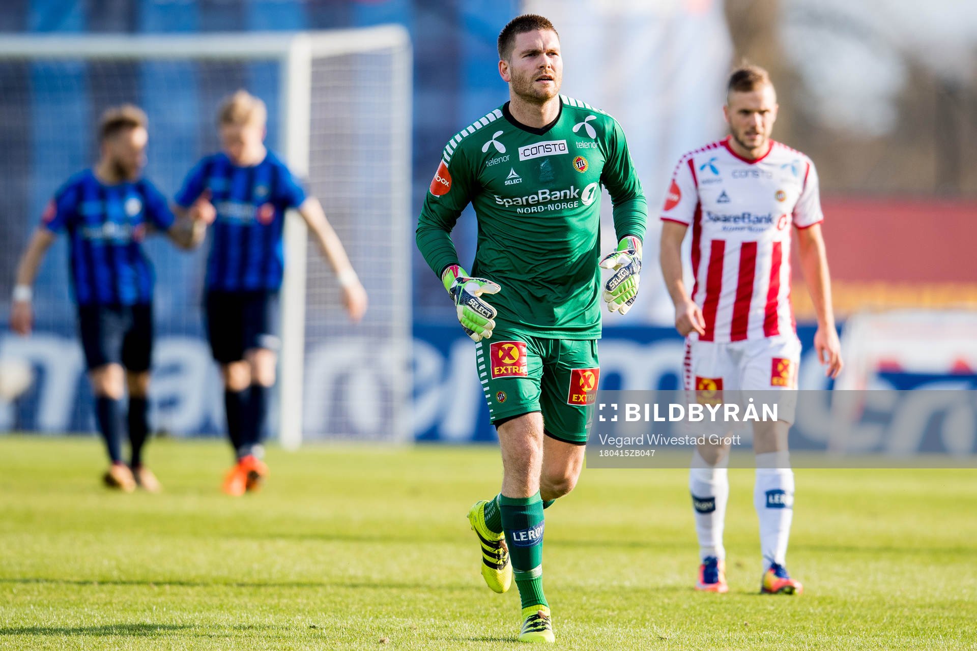 Goalkeeper Gudmund Kongshavn of Tromsø leaves the pitch