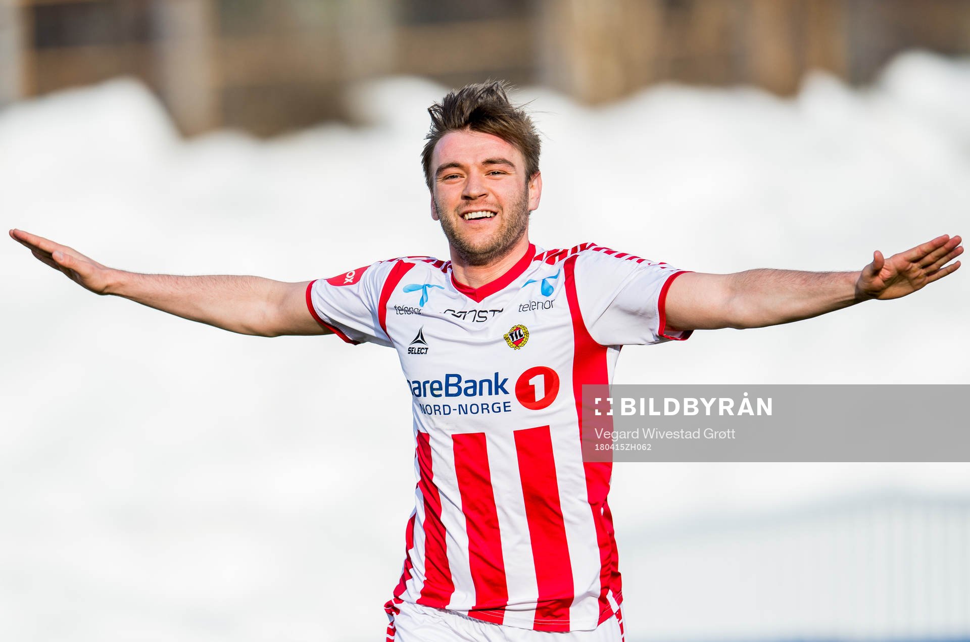 Slobodan Vuk of Tromsø celebrates scoring 1-1