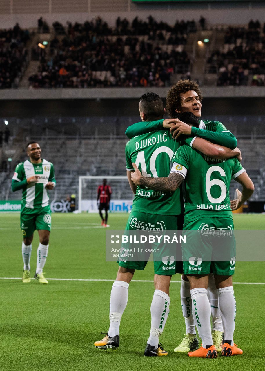 Hammarbys Nicola Djurdjic och Neto Borges jublar
