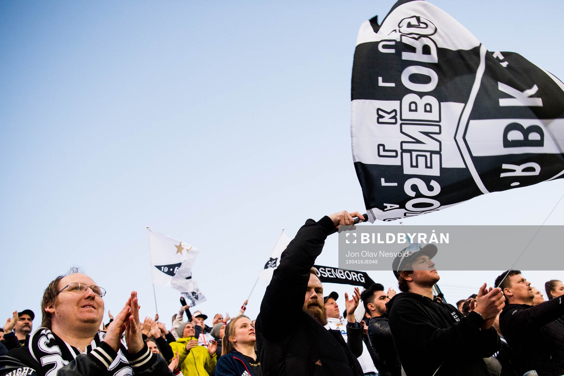 Supporters of Rosenborg during the Eliteserien match between Bodø/Glimt and Rosenborg on April 16, 2018 in Bodø.