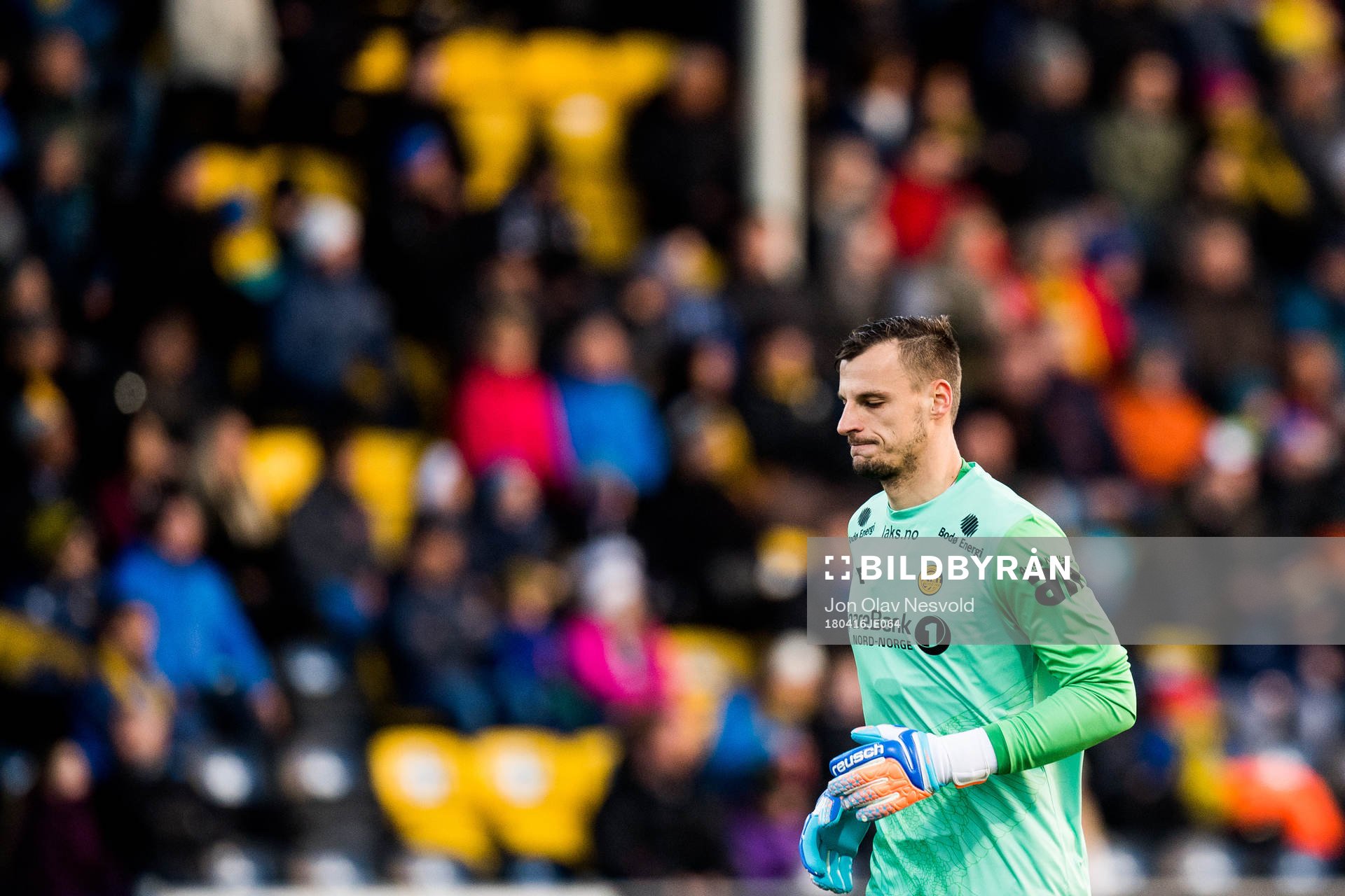 Goalkeeper Zoran Popovic of Bodø/Glimt during the Eliteserien match between Bodø/Glimt and Rosenborg on April 16, 2018 in Bodø.