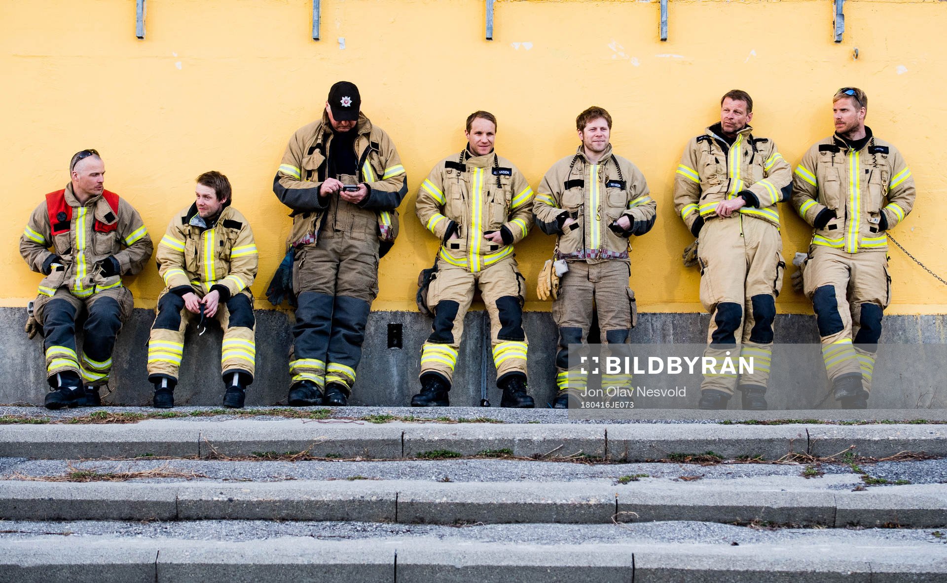 Firemen are watching the Eliteserien match between