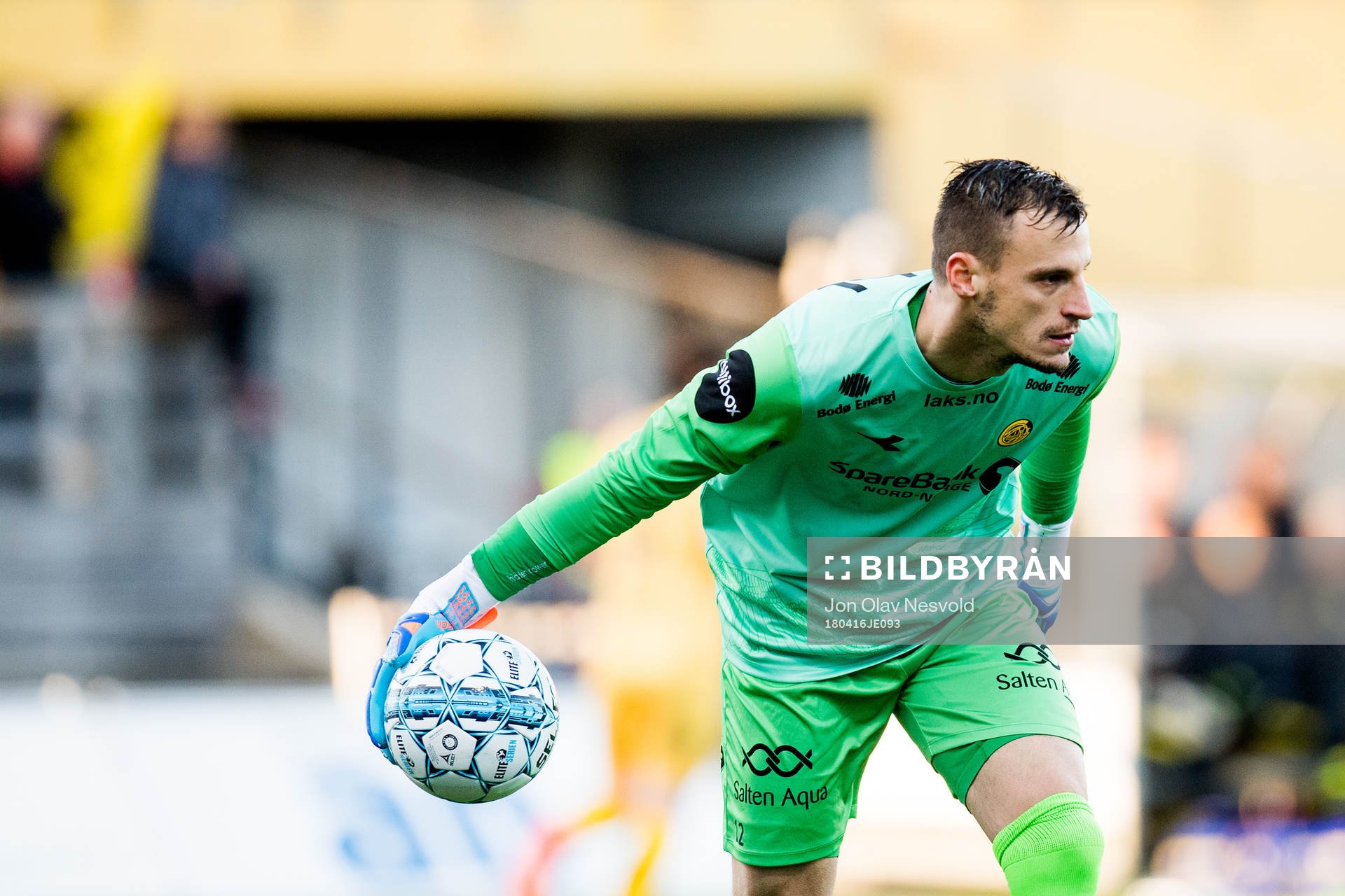 Goalkeeper Zoran Popovic of Bodø/Glimt during the Eliteserien match between Bodø/Glimt and Rosenborg on April 16, 2018 in Bodø.