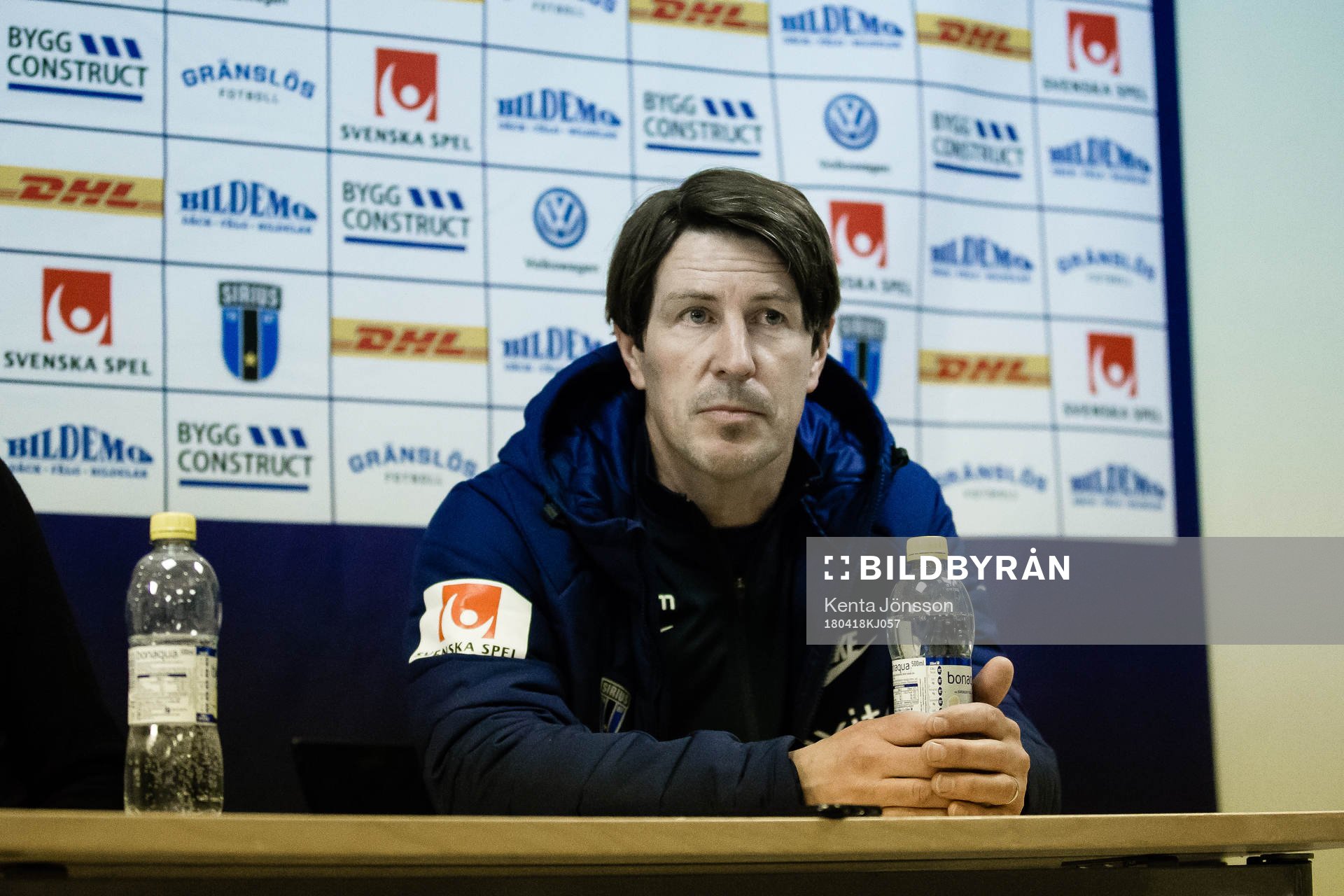 Sirius tränare Thomas Lagerlöf på presskonferensen efter fotbollsmatchen i Allsvenskan mellan Sirius och Häcken den 18 April 2018 i Uppsala. 