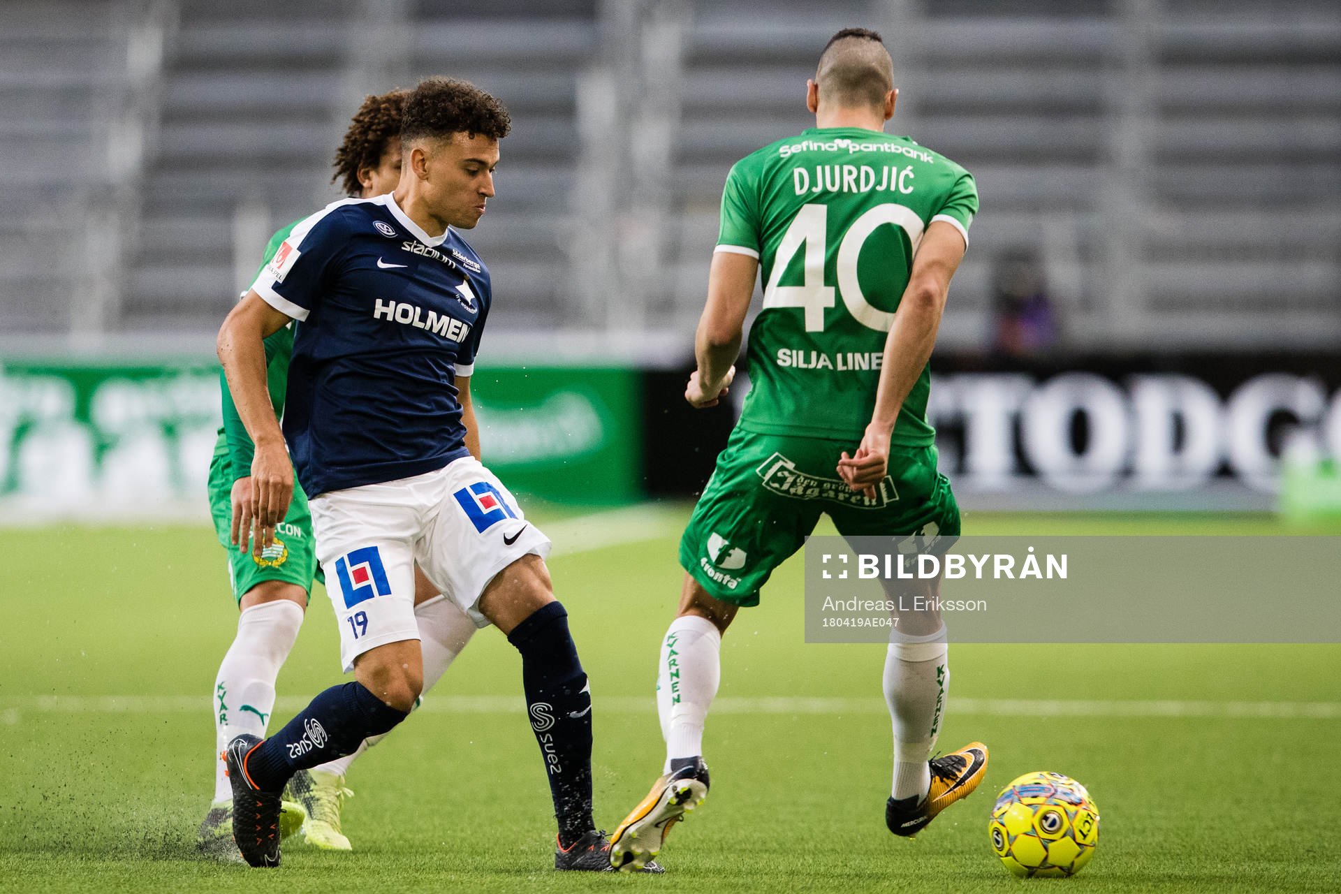 Norrköpings Jordan Larsson och Hammarbys Nicola Djurdjic