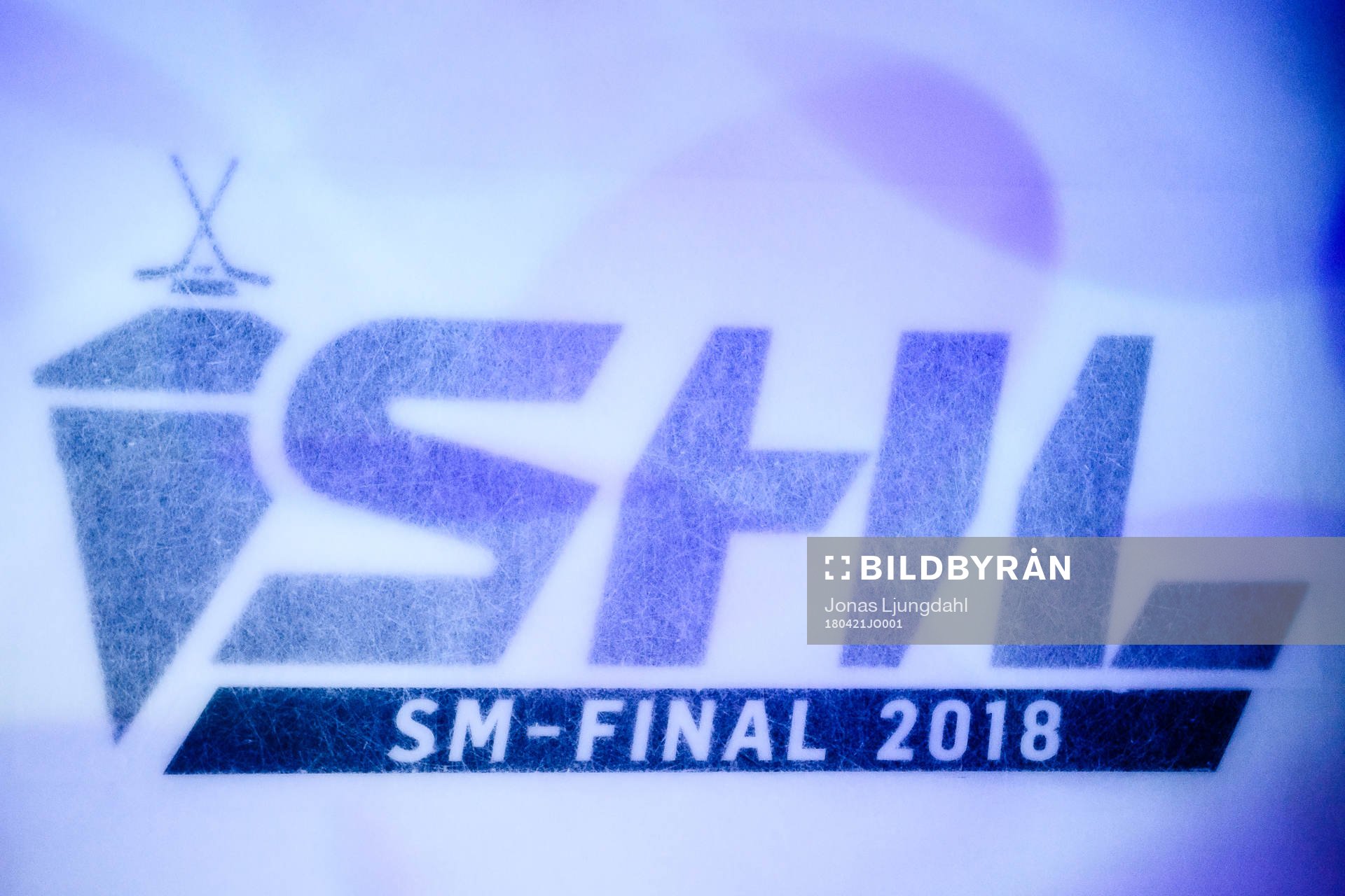 SM-final logo på isen före final 3 i SM-slutspelet i
