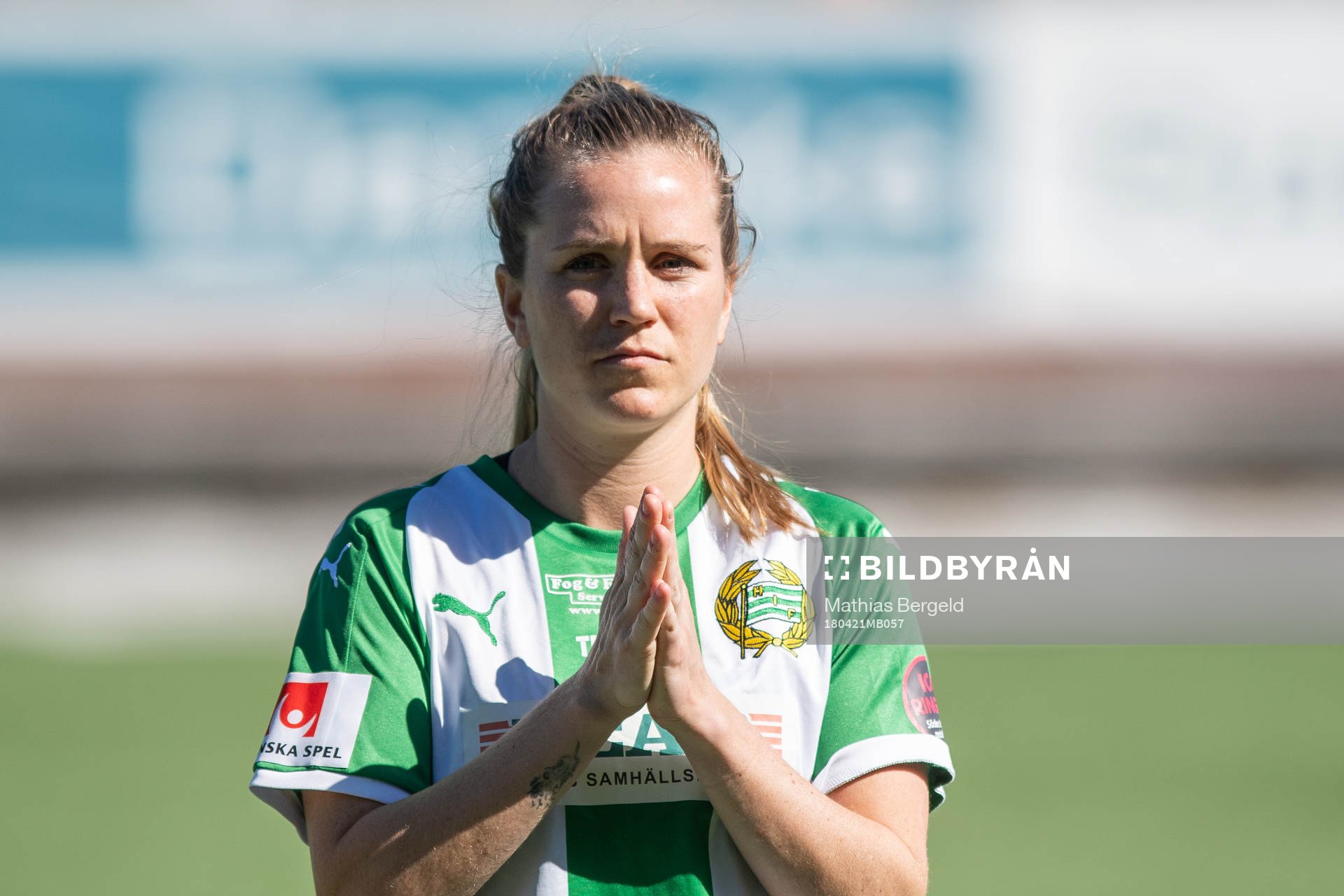 Hammarbys Kelly Conheeney inför fotbollsmatchen i Damallsvenskan mellan Kopparbergs/Göteborg och Hammarby den 21 april 2018 i Göteborg.