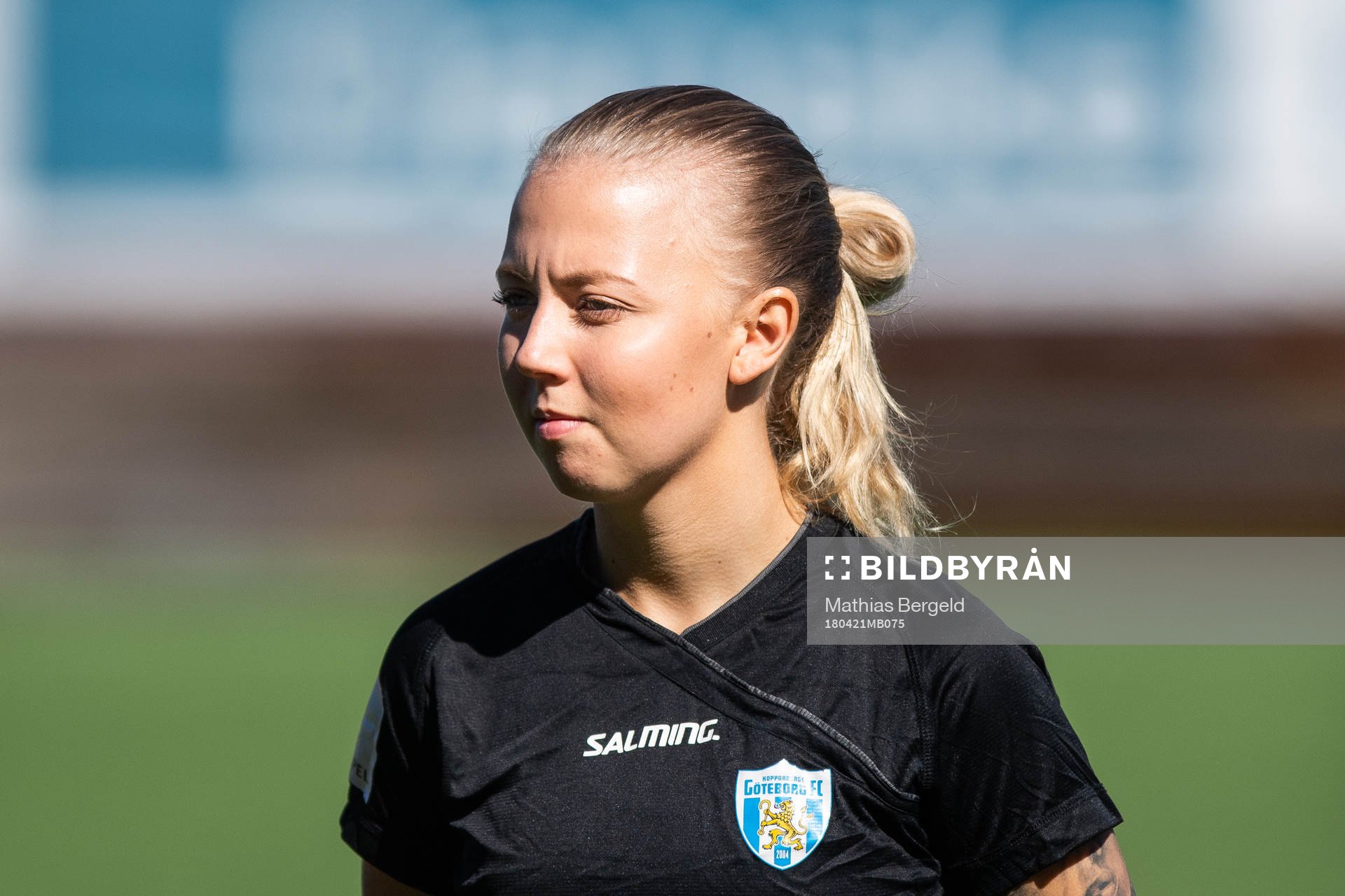 Göteborgs Nathalie Persson inför fotbollsmatchen i Damallsvenskan mellan Kopparbergs/Göteborg och Hammarby den 21 april 2018 i Göteborg.