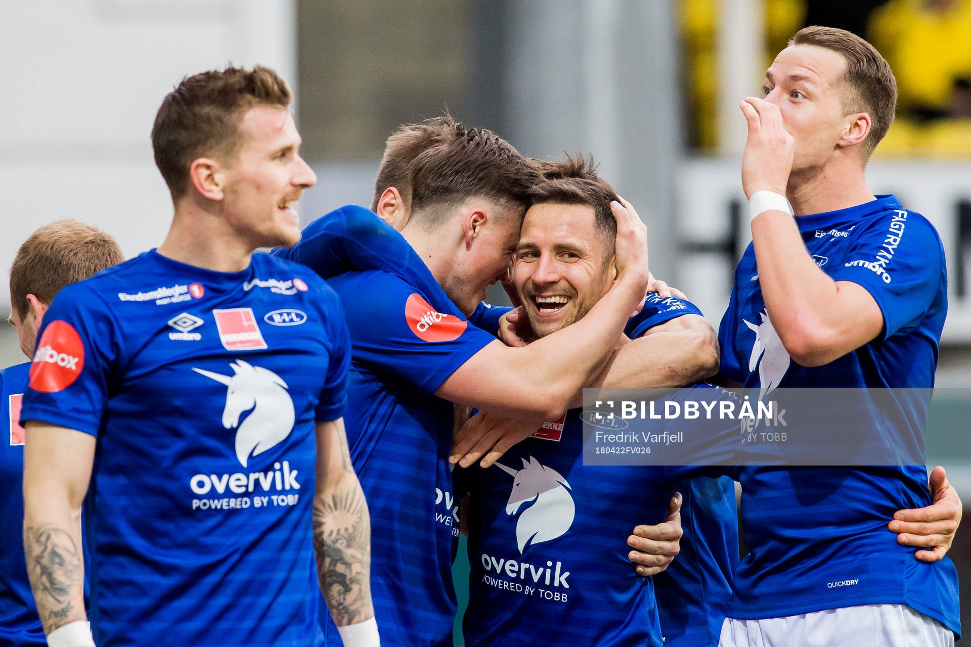 Mads Reginiussen of Ranheim celebrates with his teammates