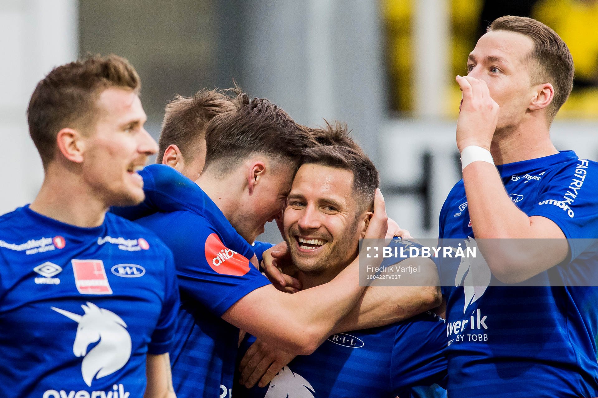 Mads Reginiussen of Ranheim celebrates with his teammates