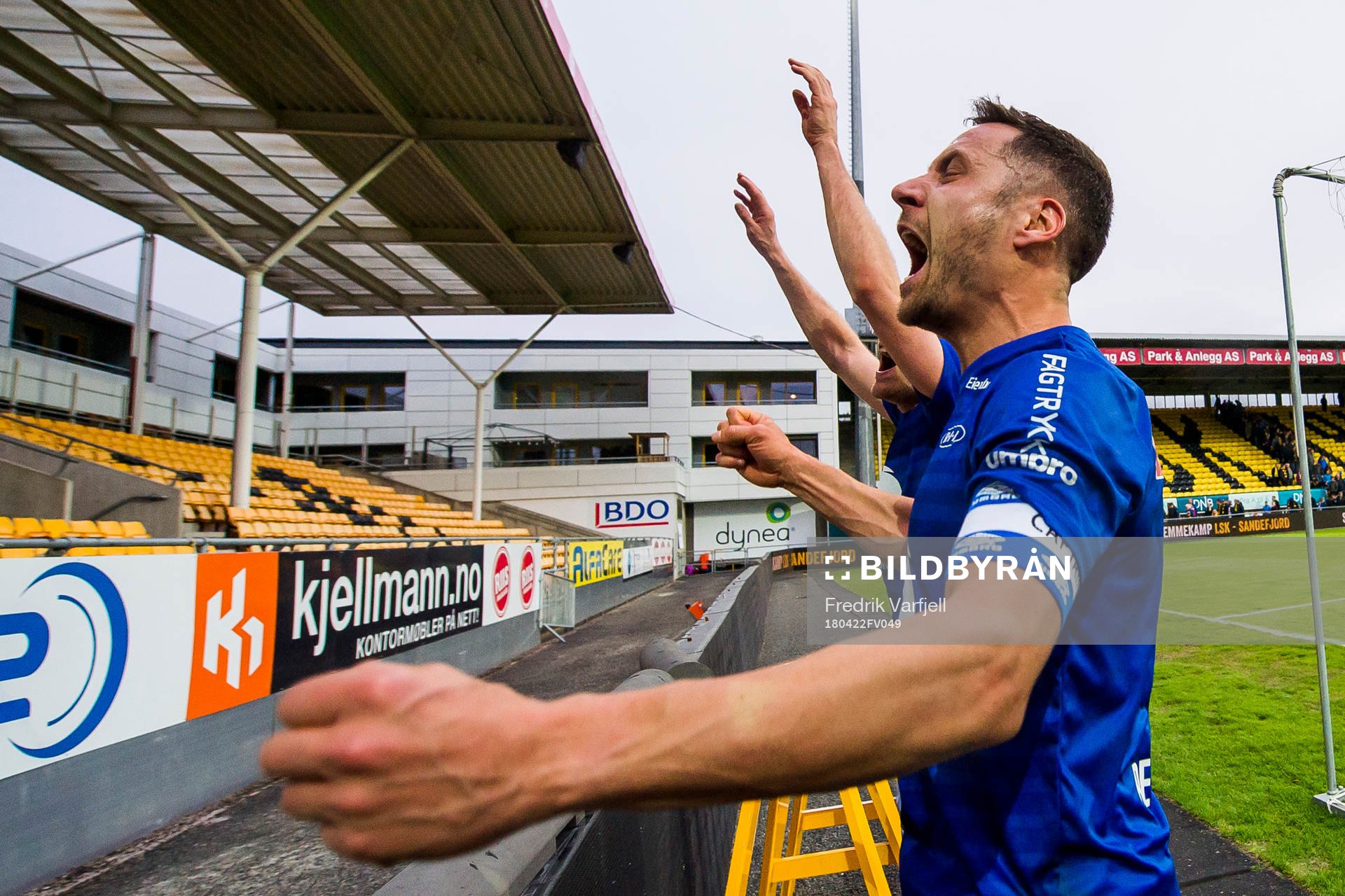 Mads Reginiussen of Ranheim celebrates after the Eliteserien match between Lillestrøm and Ranheim on April 22, 2018 in Lillestrøm.