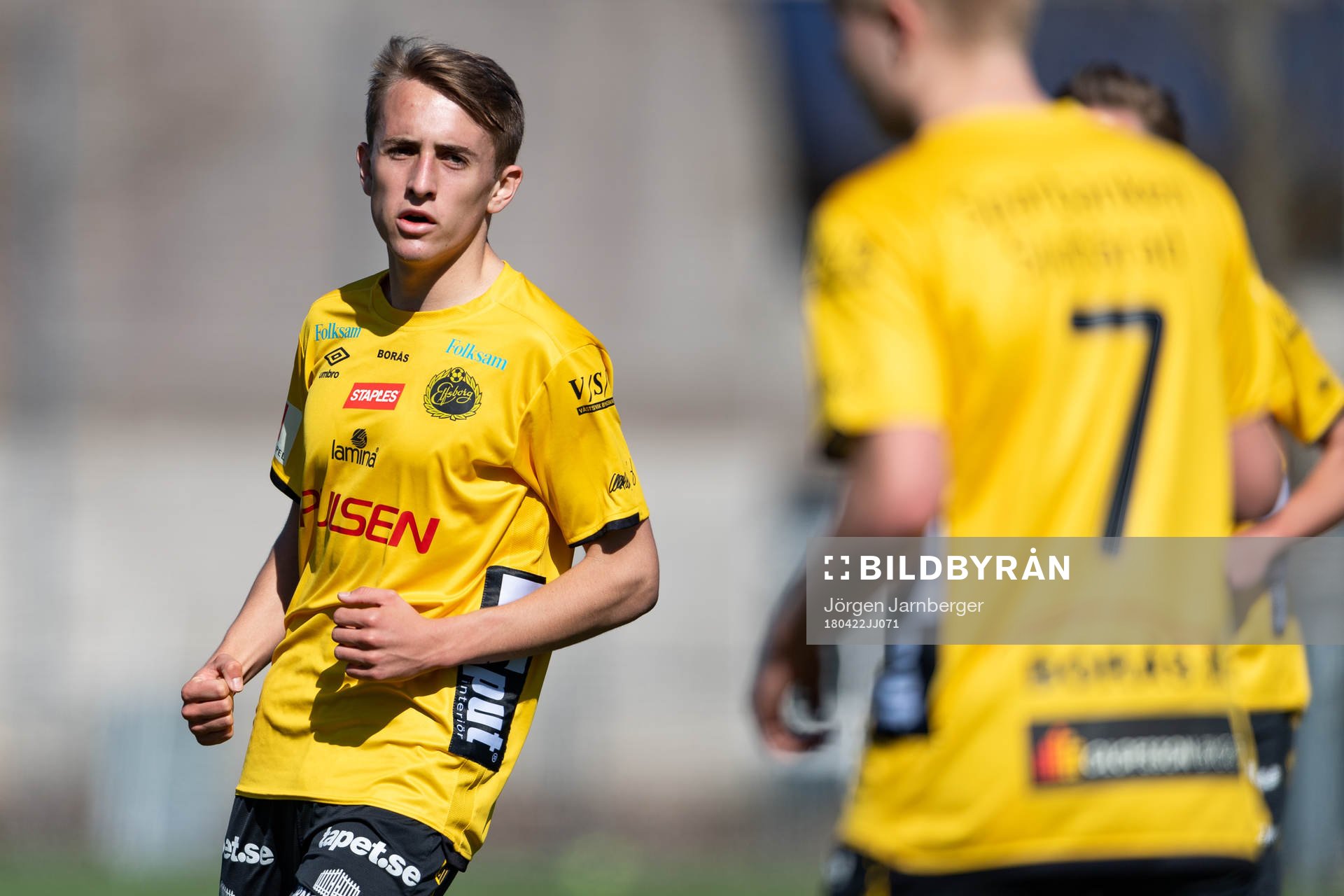 Elfsborgs Jack Cooper Love jublar efter 3-1 under fotbollsmatchen i U17 Allsvenskan mellan Elfsborg och Malmö FF den 22 april 2018 i Borås.