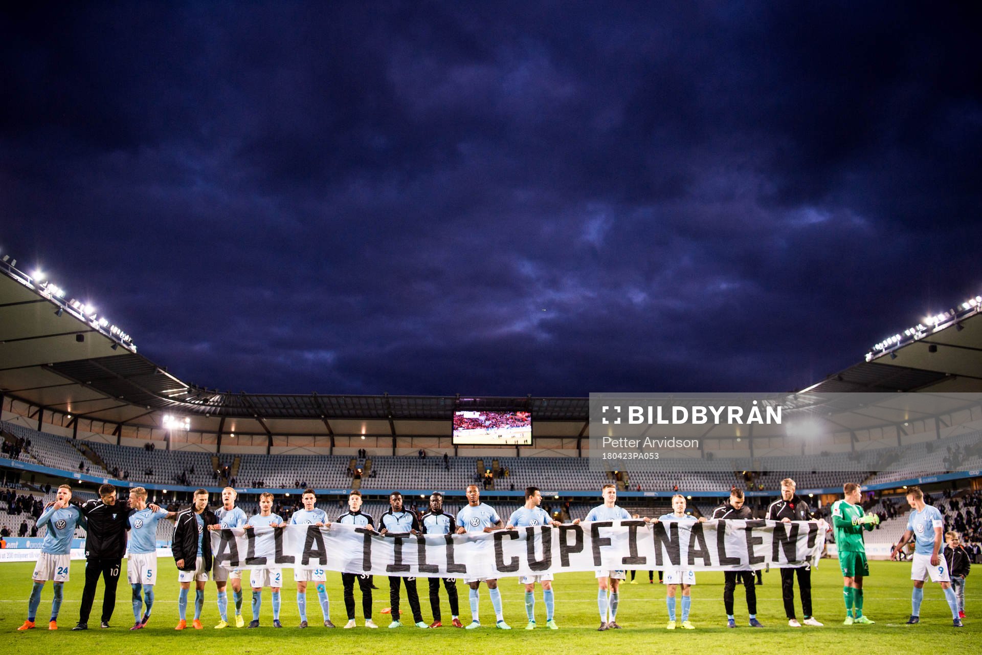 Malmö FFs spelare jublar efter fotbollsmatchen i Allsvenskan mellan Malmö FF och Brommapojkarna den 23 april 2018 i Malmö.