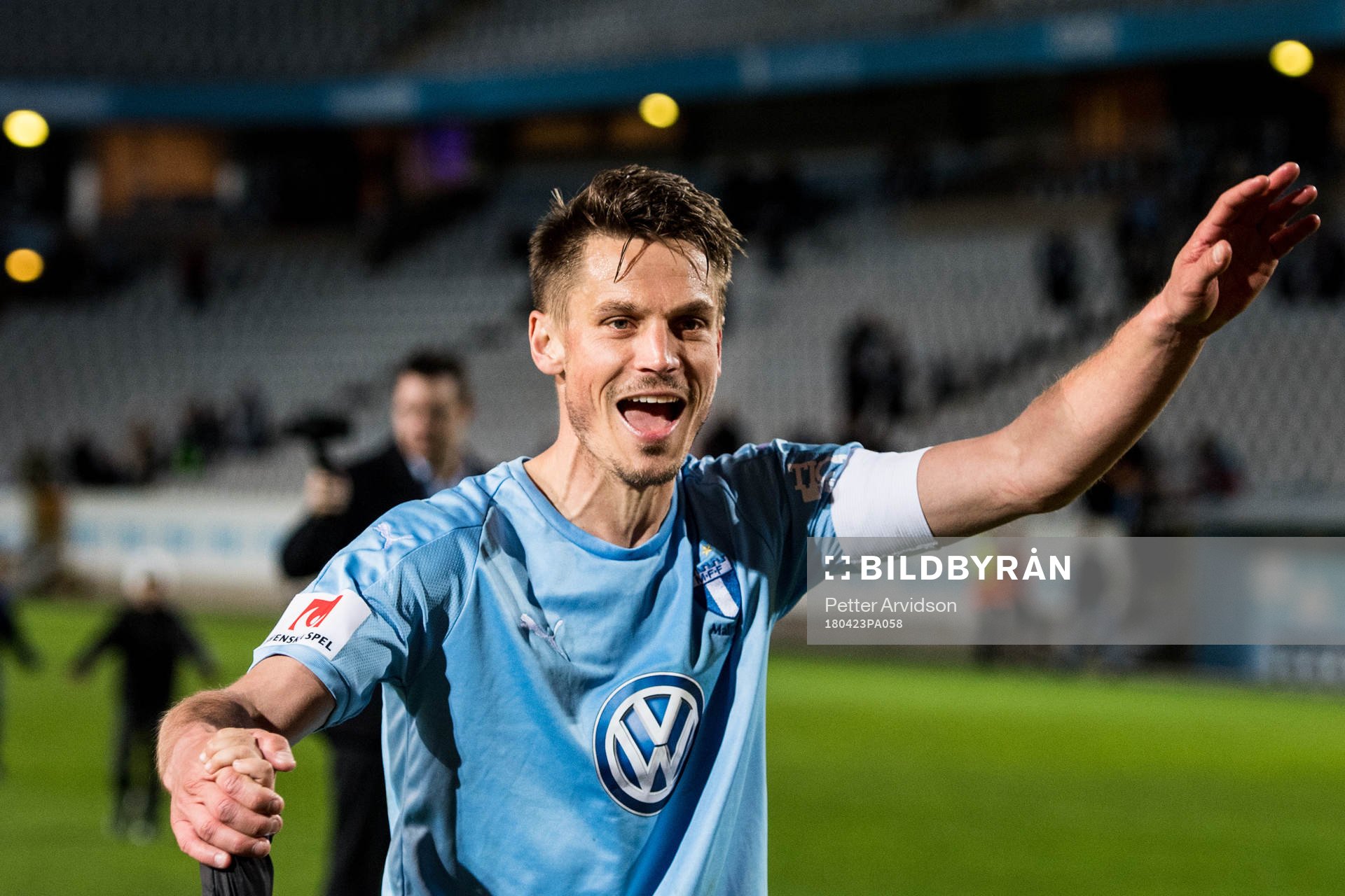 Malmö FFs Markus Rosenberg jublar efter fotbollsmatchen i Allsvenskan mellan Malmö FF och Brommapojkarna den 23 april 2018 i Malmö.