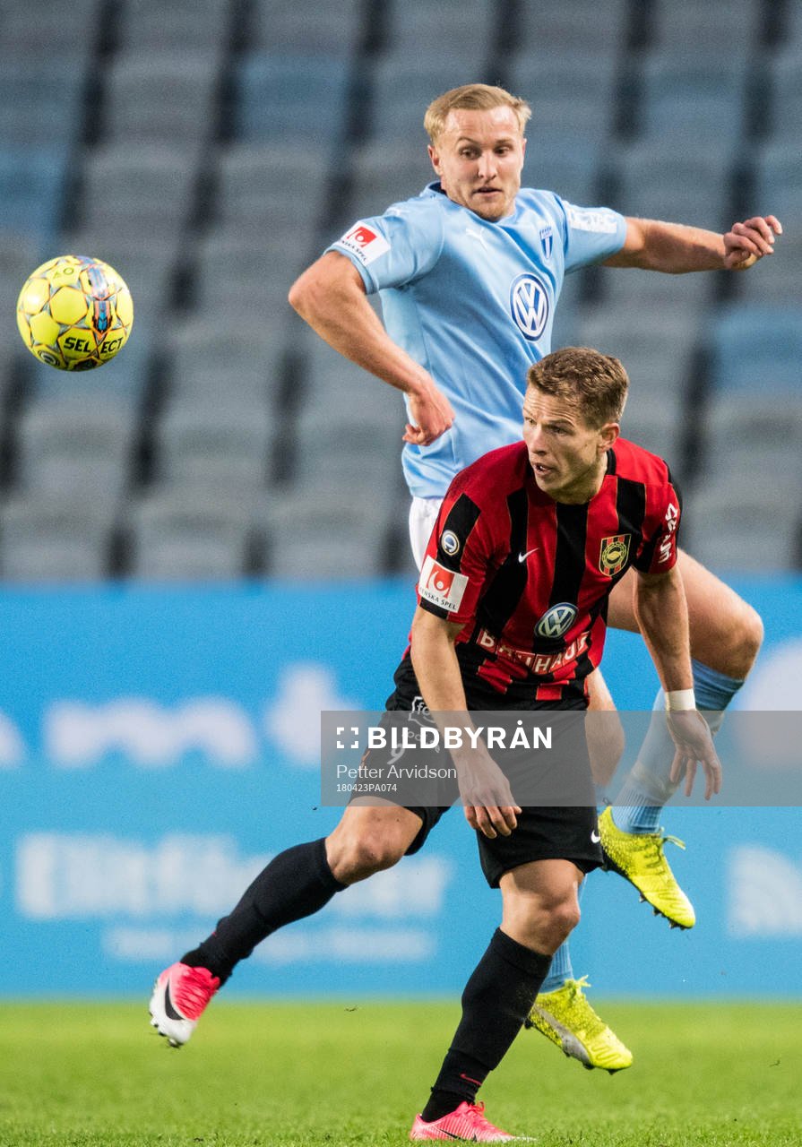 Malmö FFs Franz Brorsson och Brommapojkarnas Bajram Ajeti