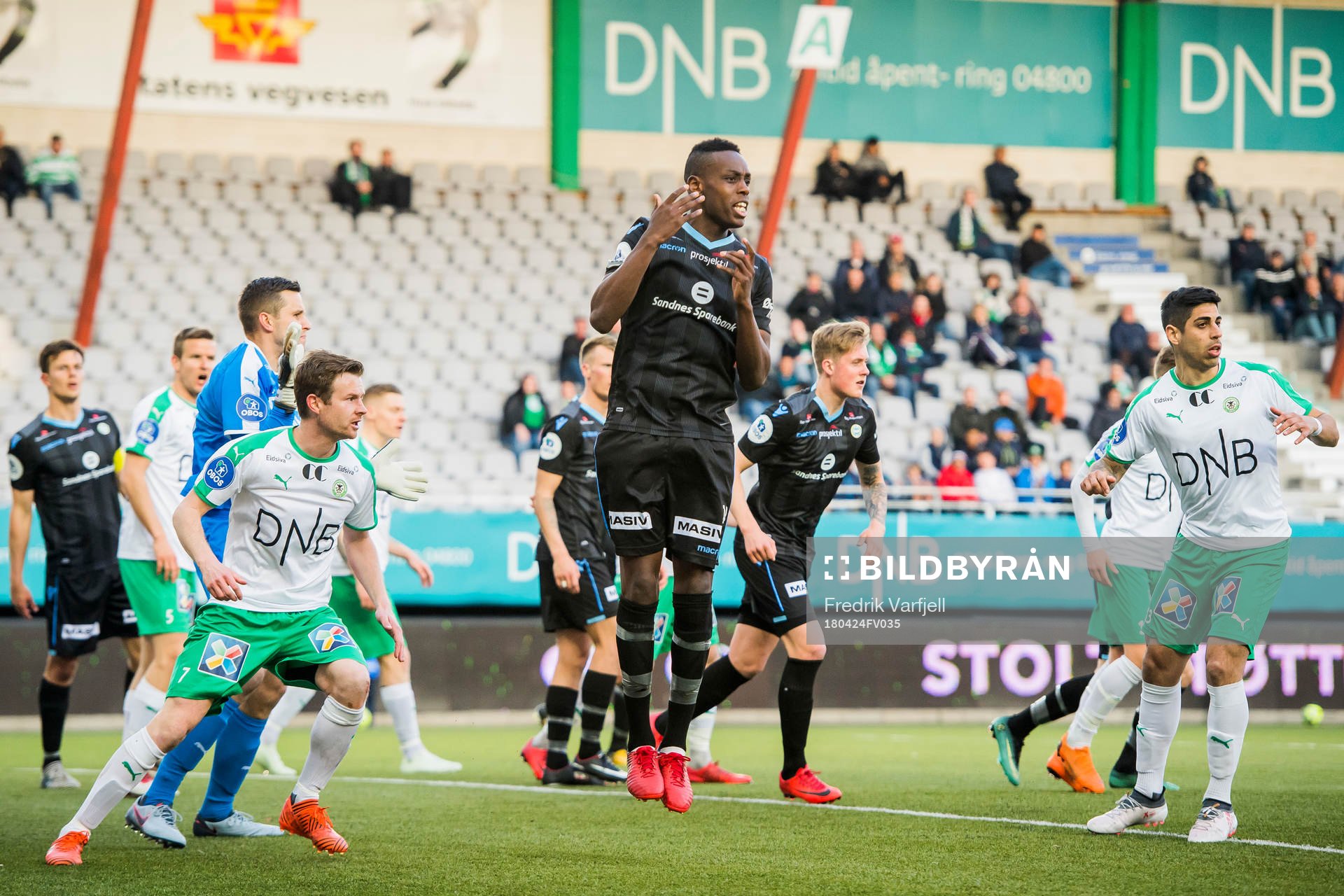 Akinsola Akinyemi of Sandnes Ulf reacts